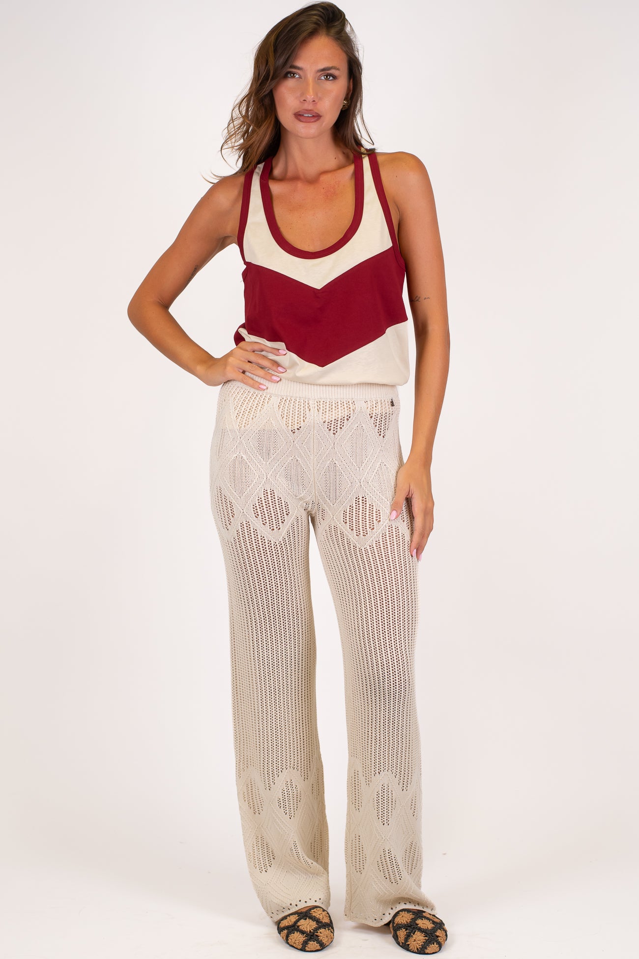 Dixie - Pantalone in maglina ricamata con elastico in vita