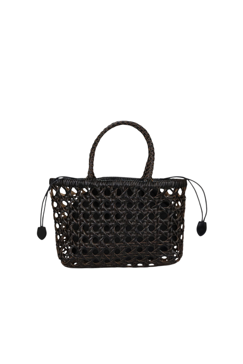 Borsa media in vera pelle intrecciata rigida