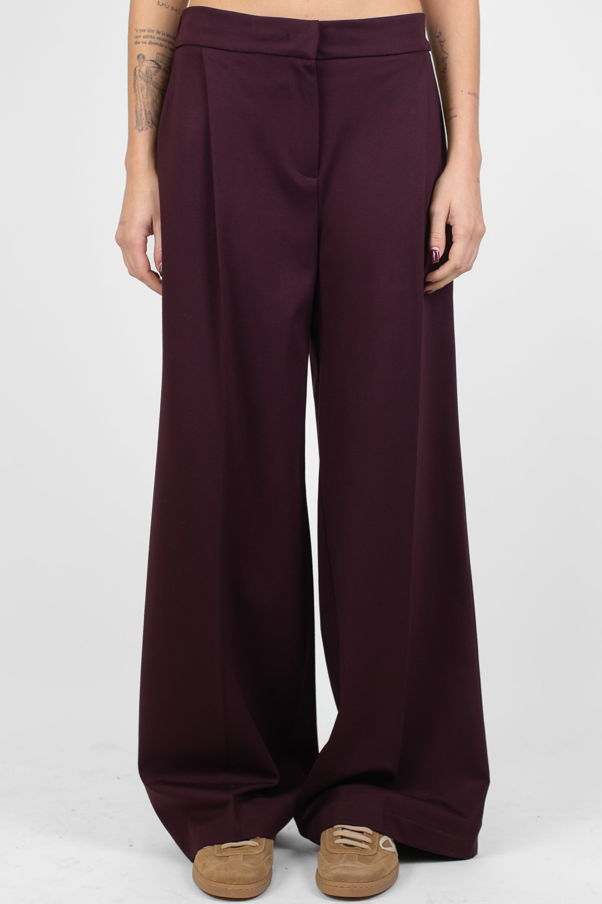 Maryley - Pantalone palazzo in punto milano con elastico sul retro