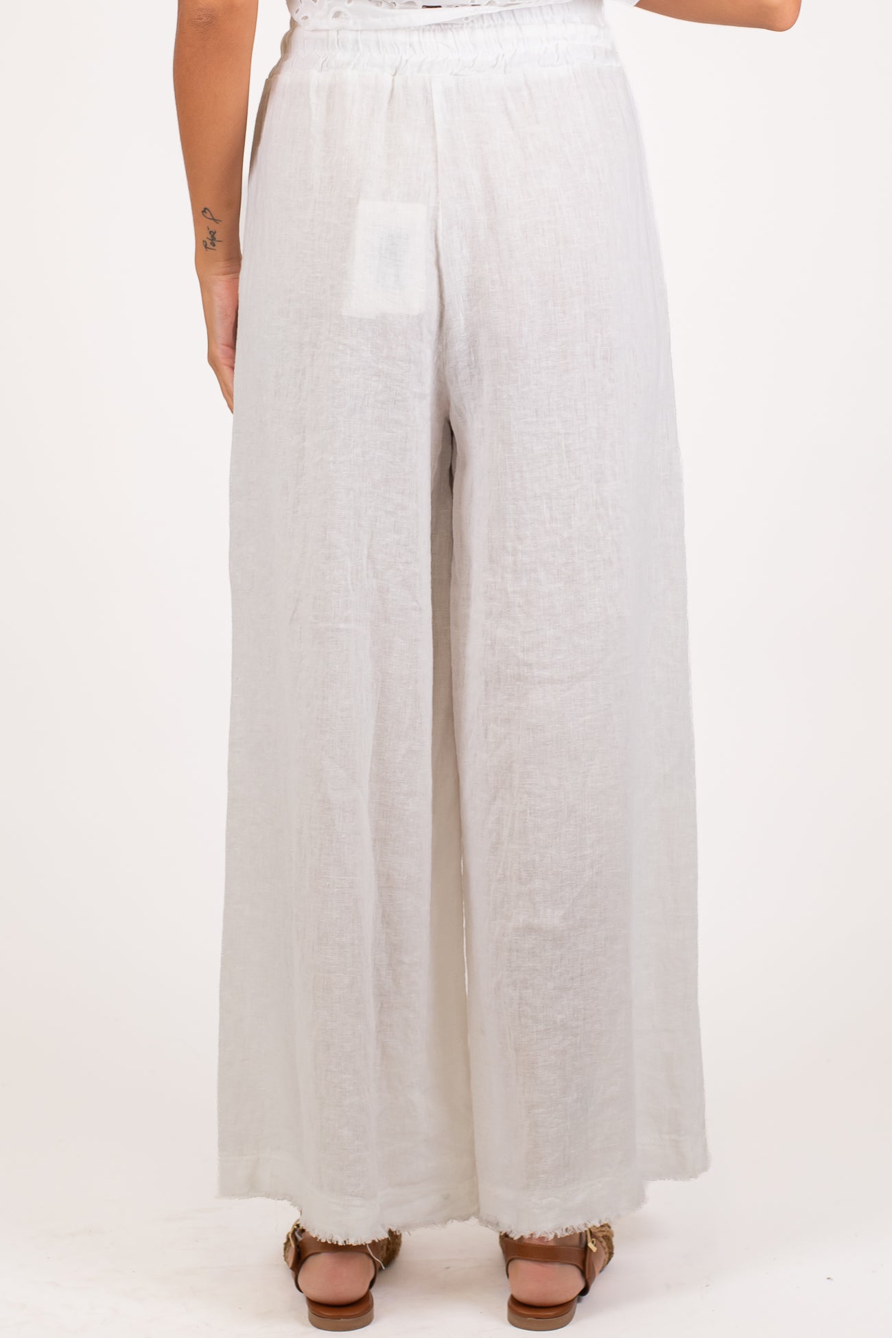 Motel - Pantalone palazzo in lino con coulisse