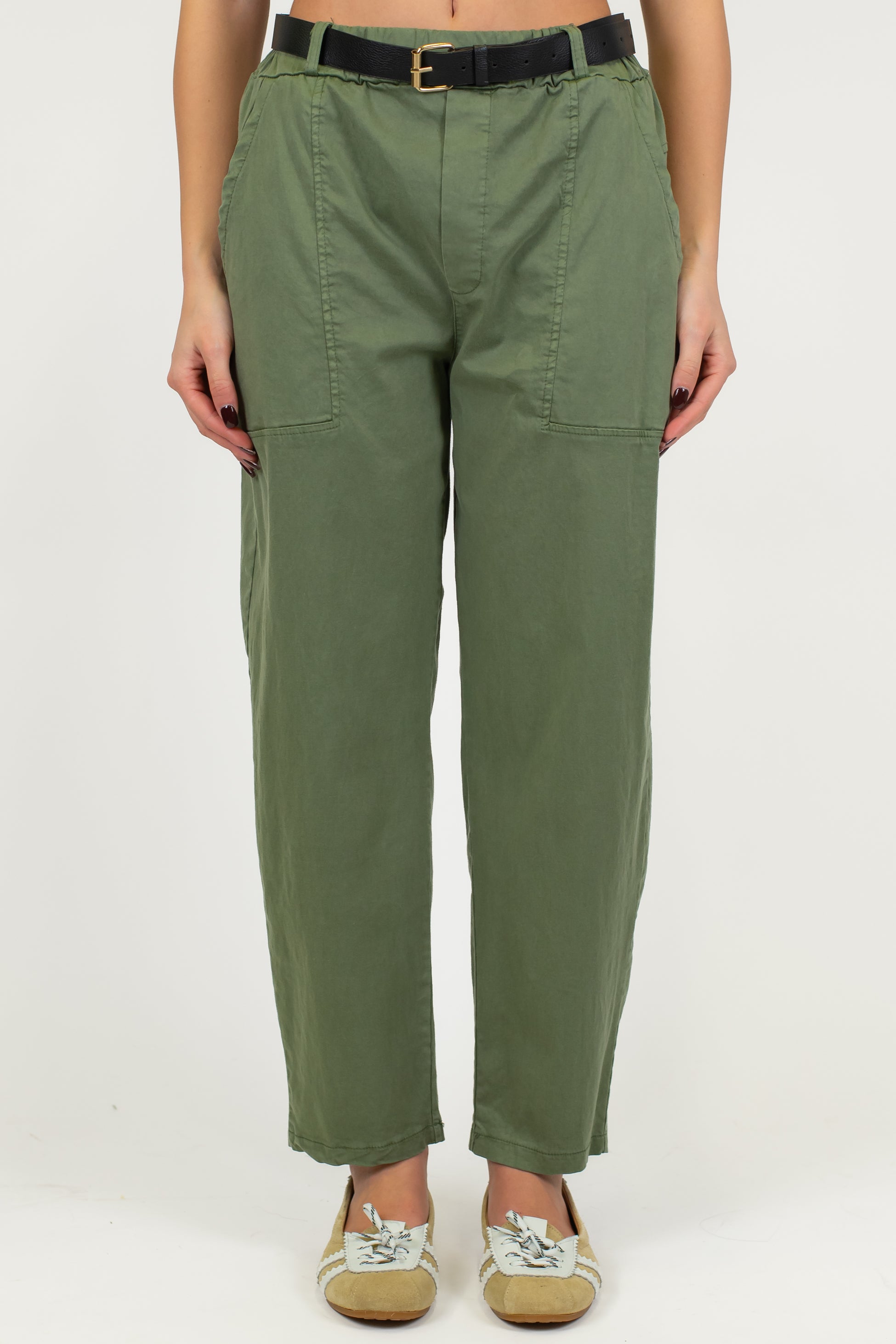 Haveone - Pantalone regular in misto cotone e lyocell con elastico sul retro