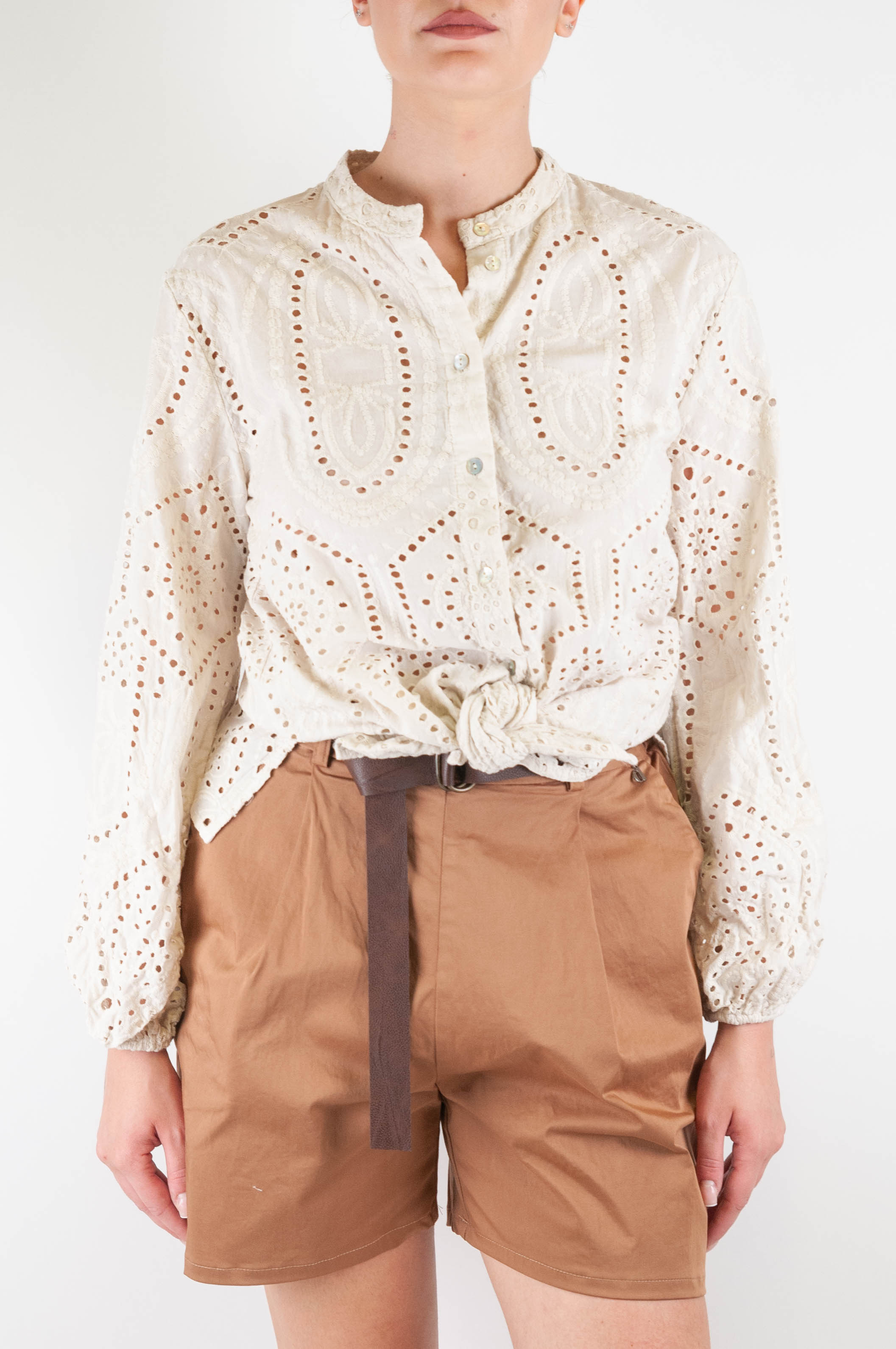 Dixie - Camicia in pizzo sangallo con collo coreano