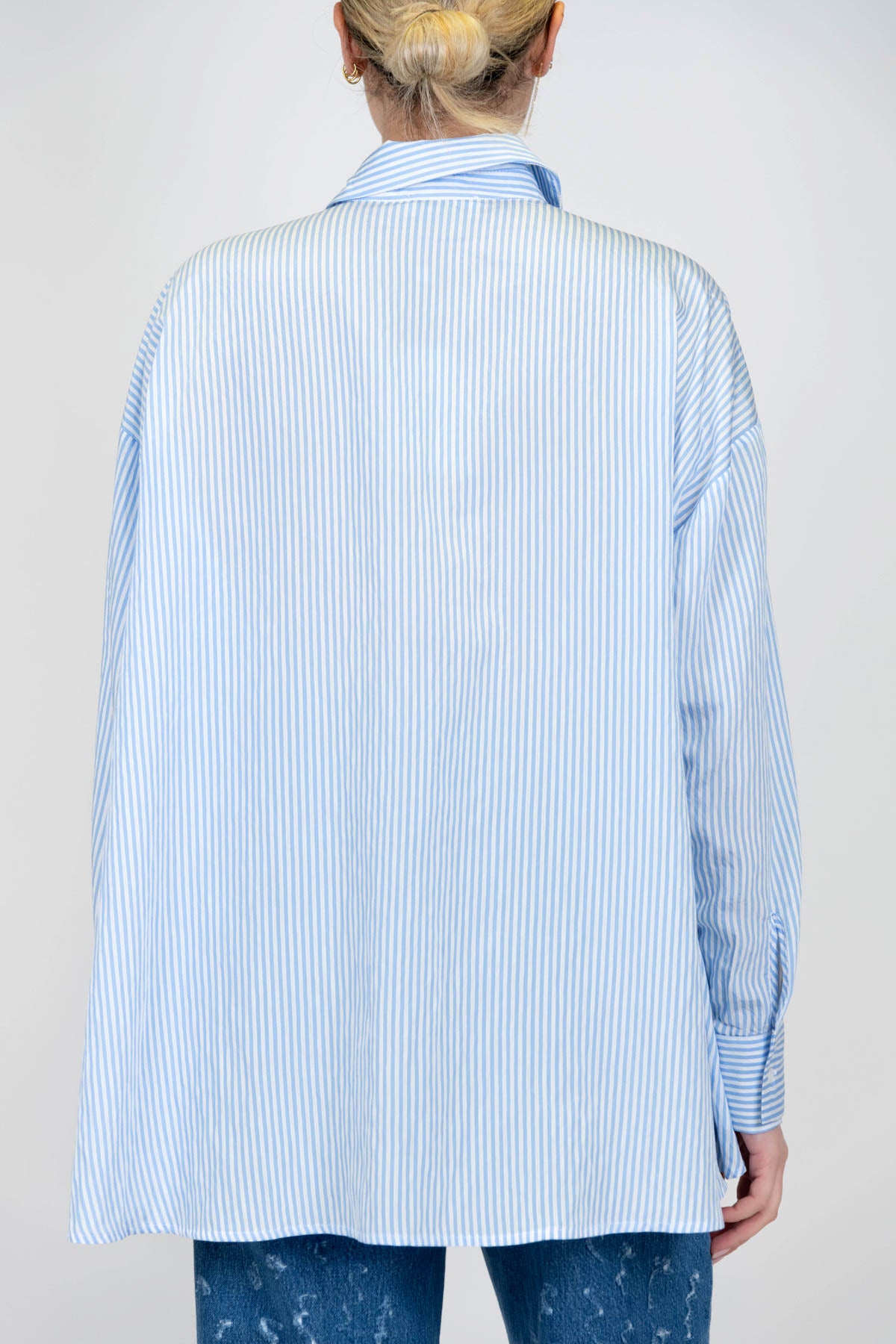 Motel - Camicia over fantasia a righe con tascone e asimmetria fronte-retro