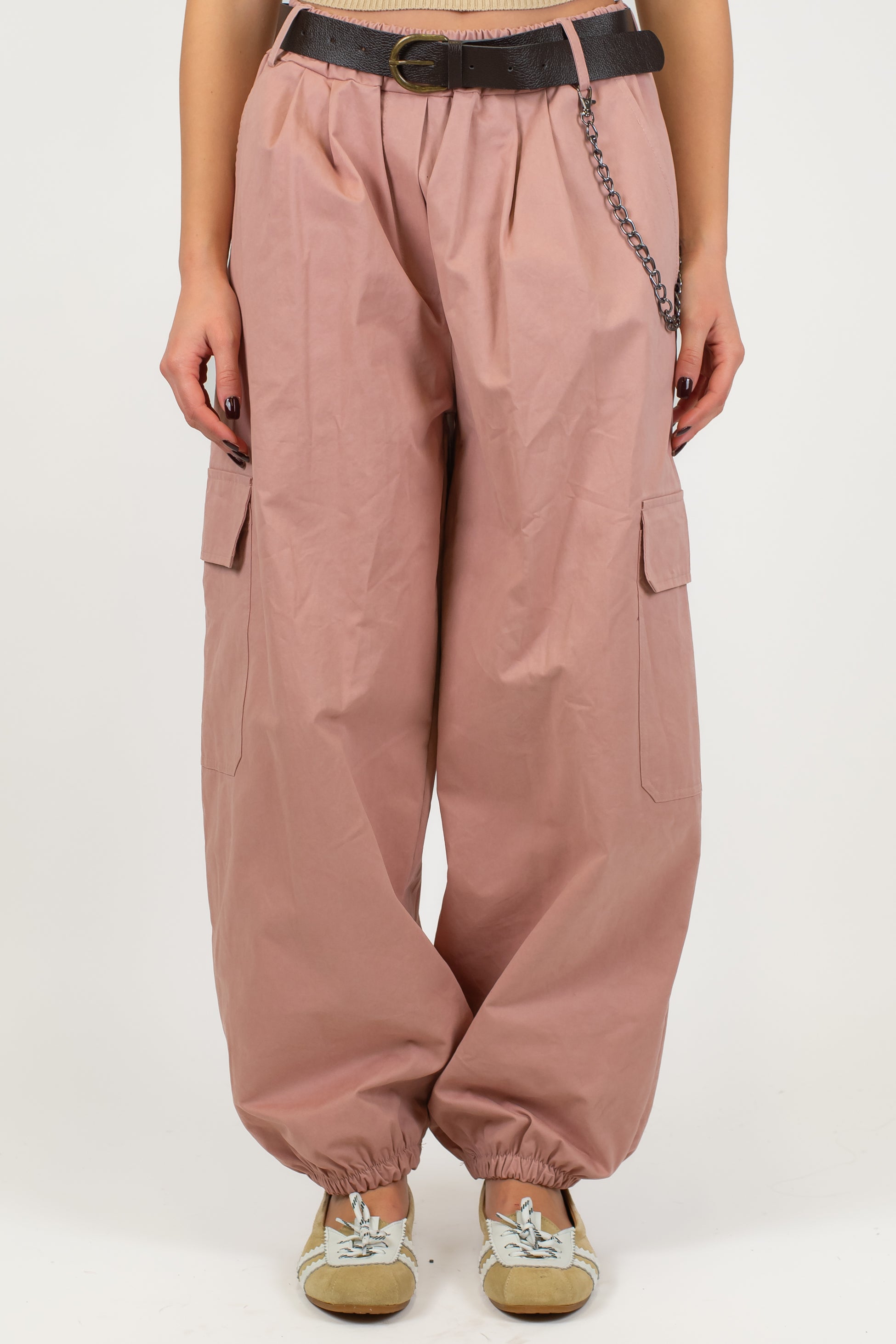 Motel - Pantalone cargo in denim colorato con elastico in vita e sul fondo