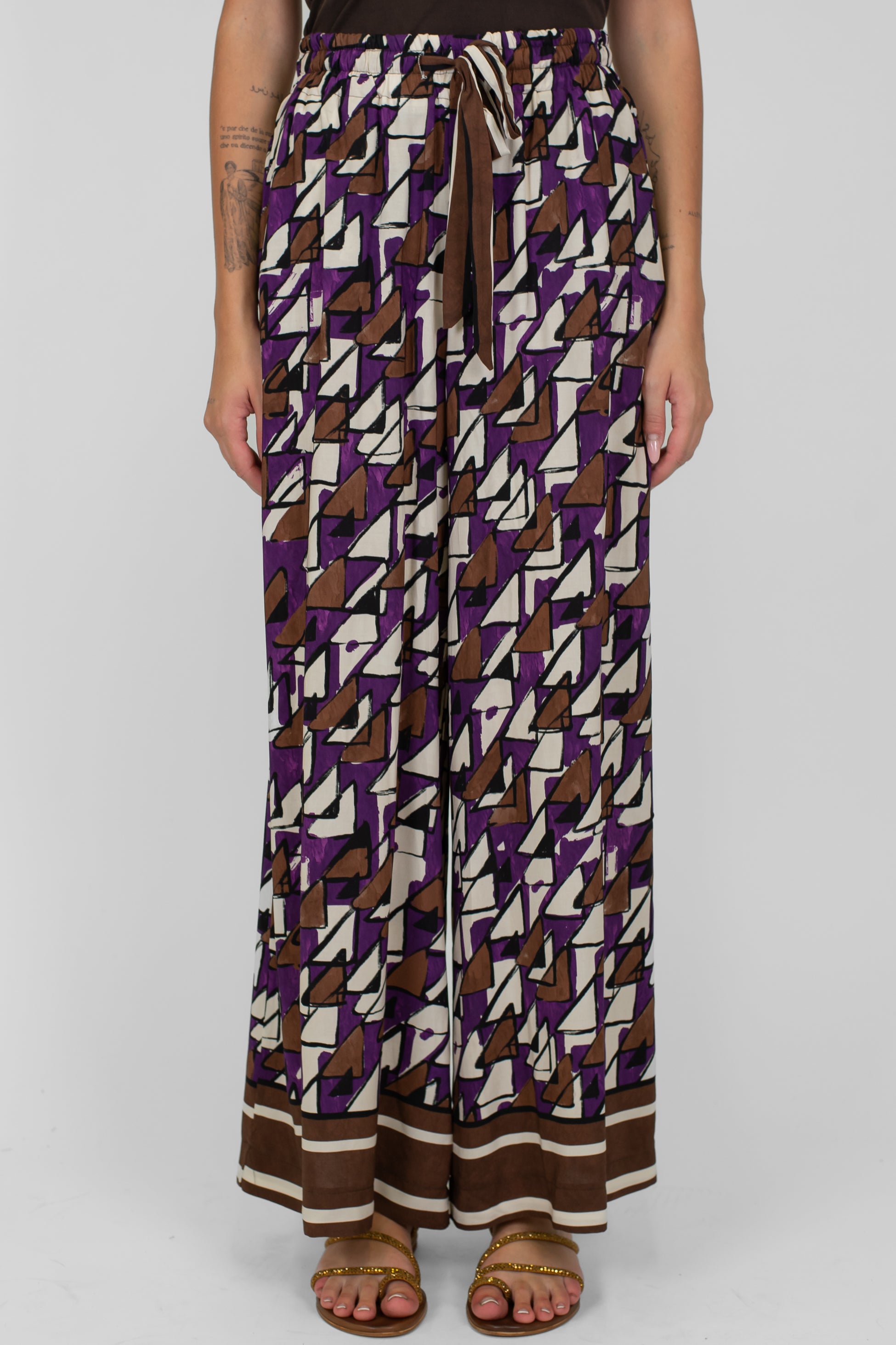 Tensione in - Pantalone fantasia astratta a contrasto in viscosa con coulisse