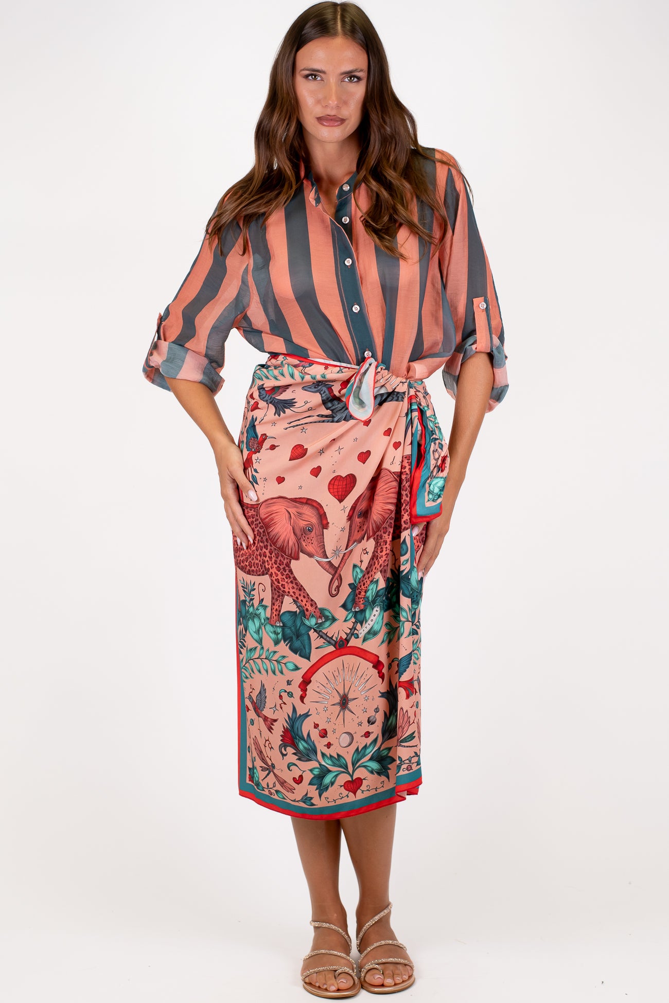 Haveone - Gonna pareo fantasia elefanti con cuori in viscosa leggera