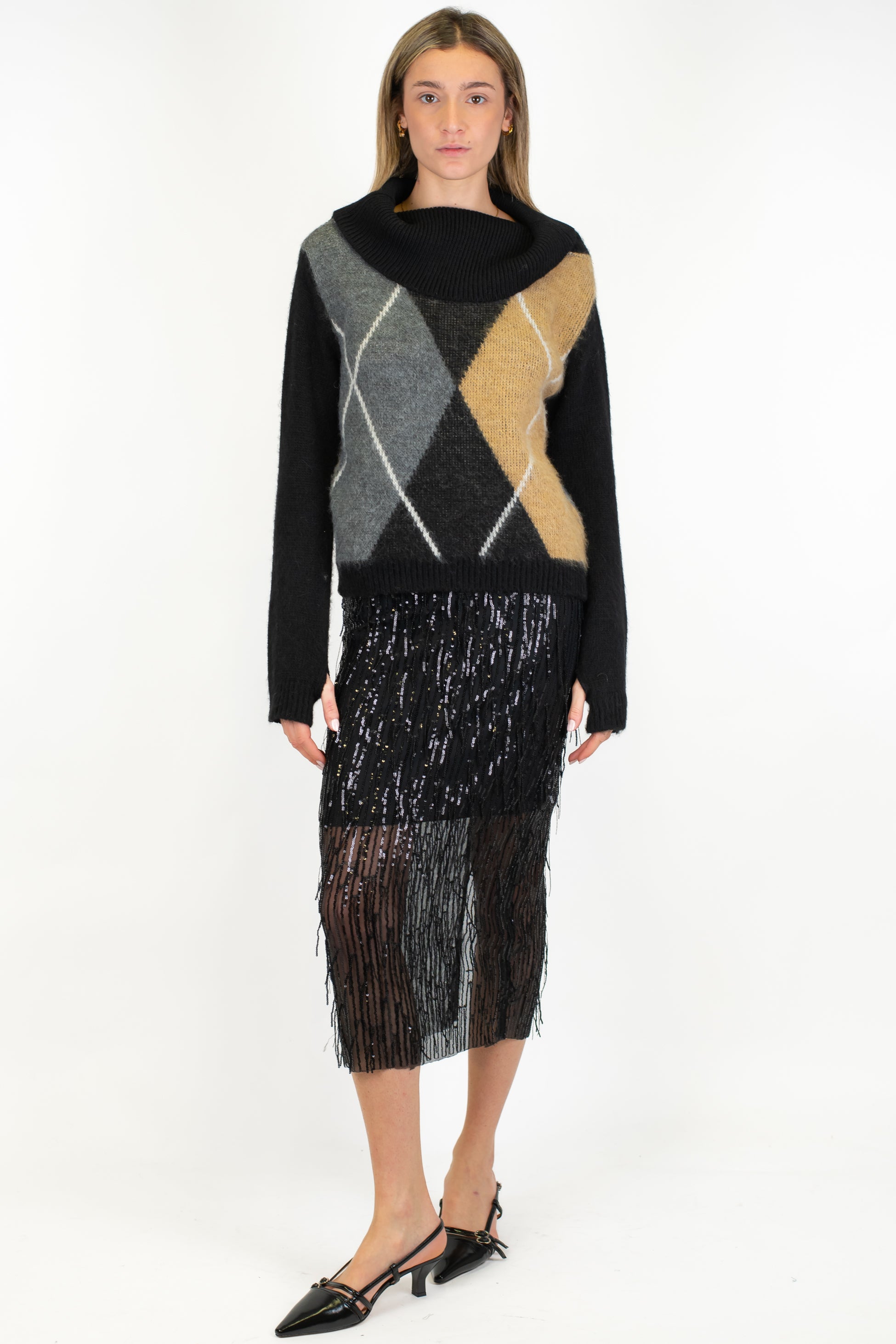 Tensione in - Gonna midi con frange paillettes