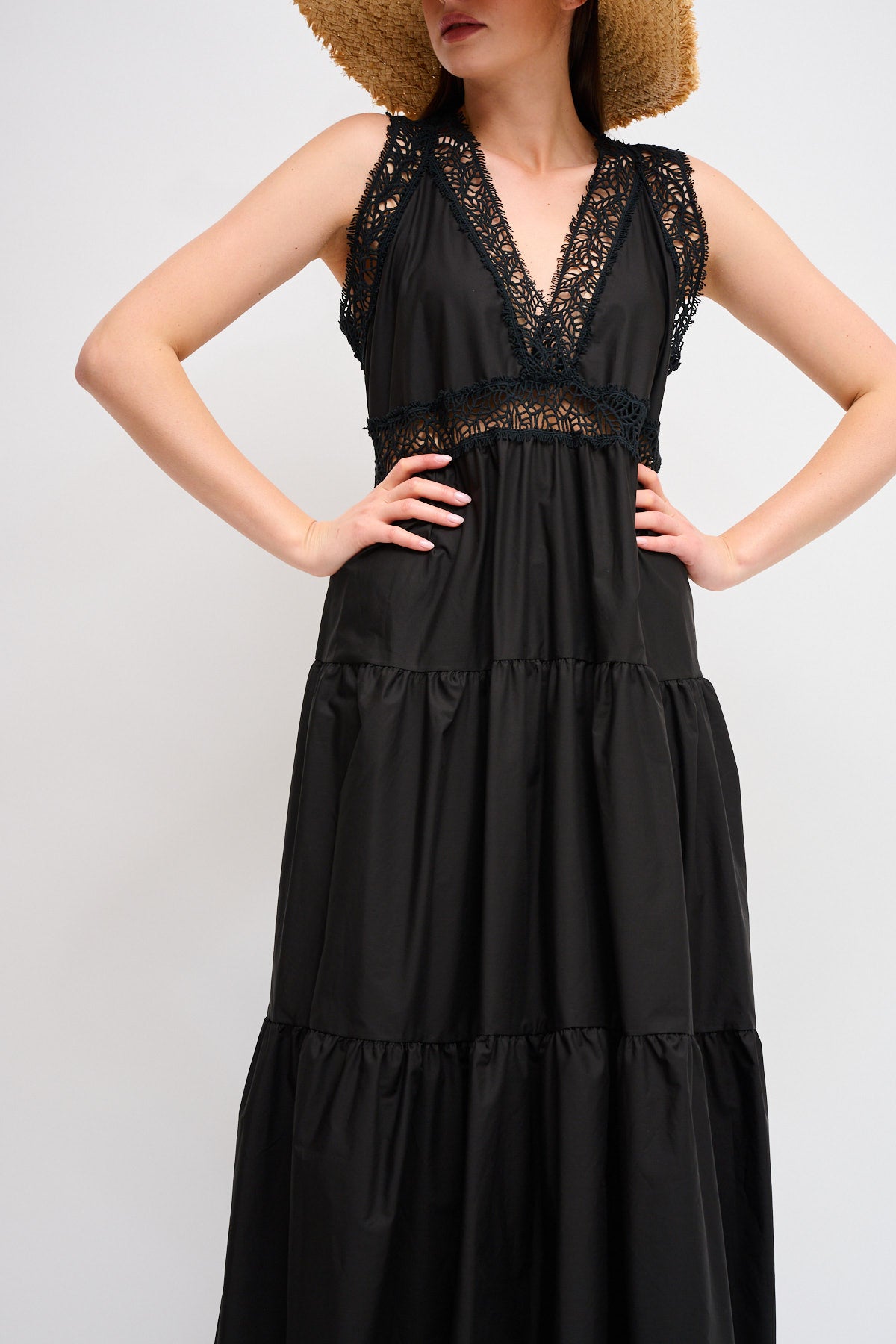 Maryley - Abito lungo con balze e profili in crochet