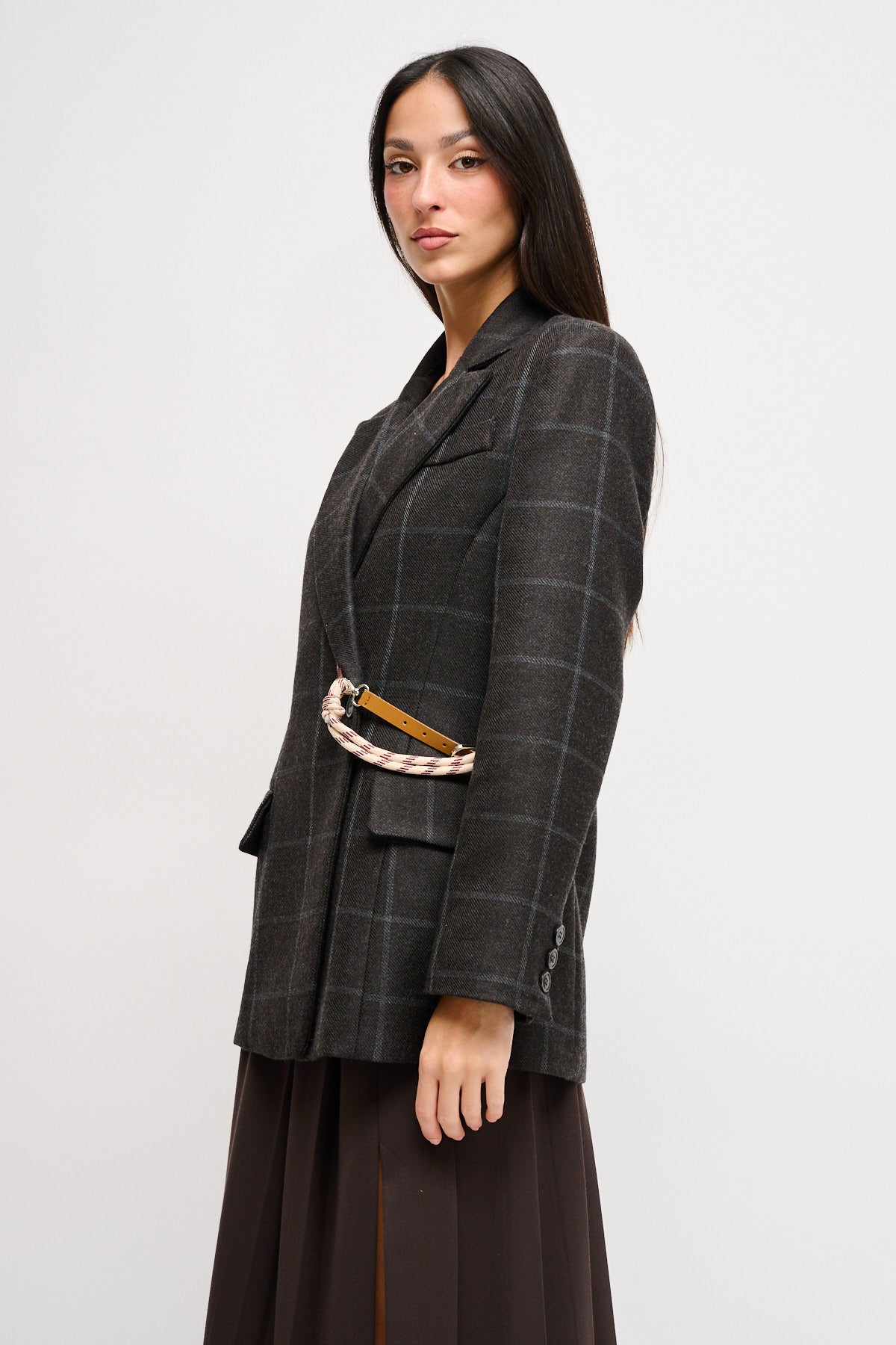 Maryley - Giacca doppiopetto fantasia check in misto lana