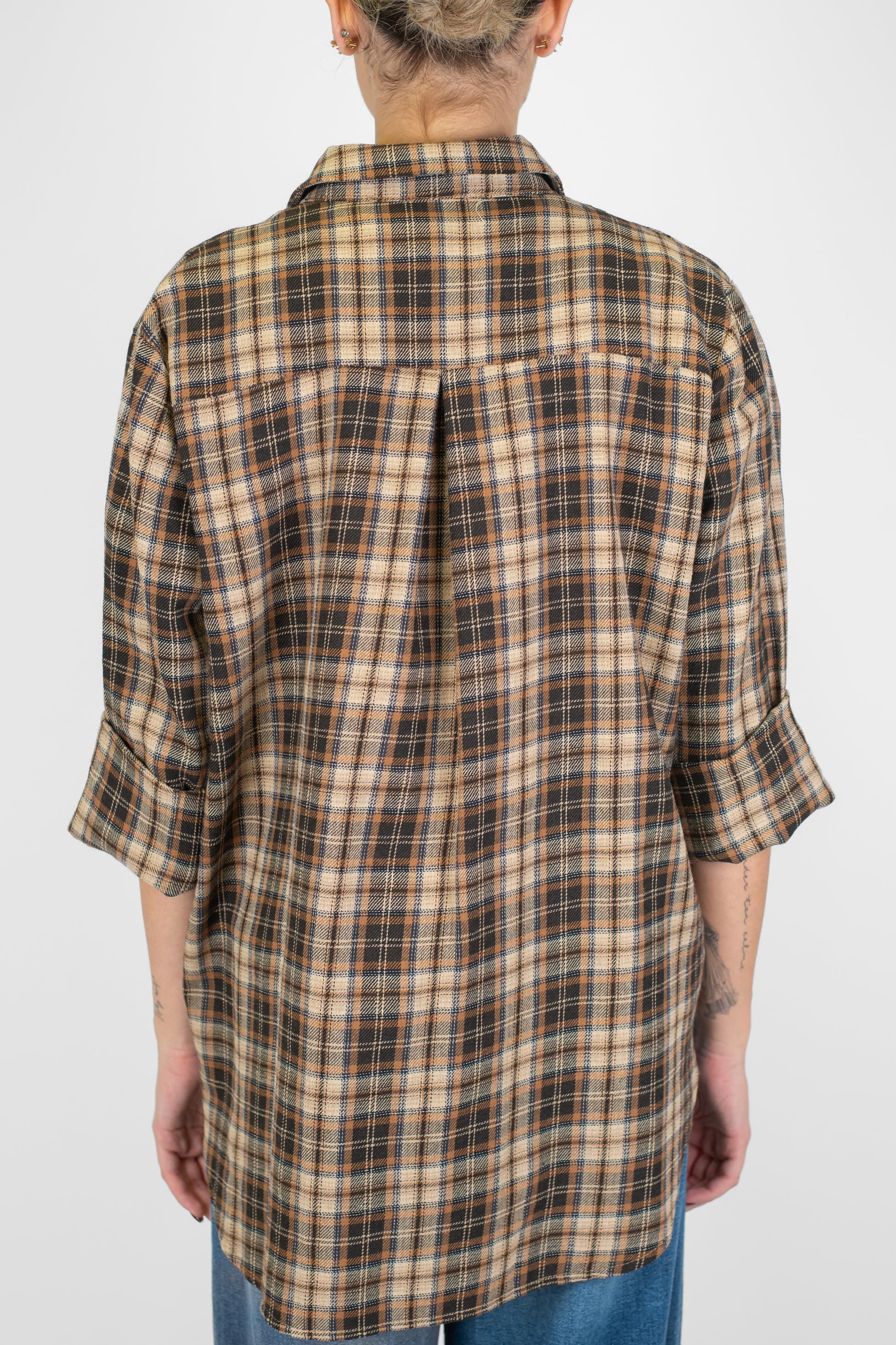 Haveone - Camicia fantasia quadri con asimmetria fronte-retro