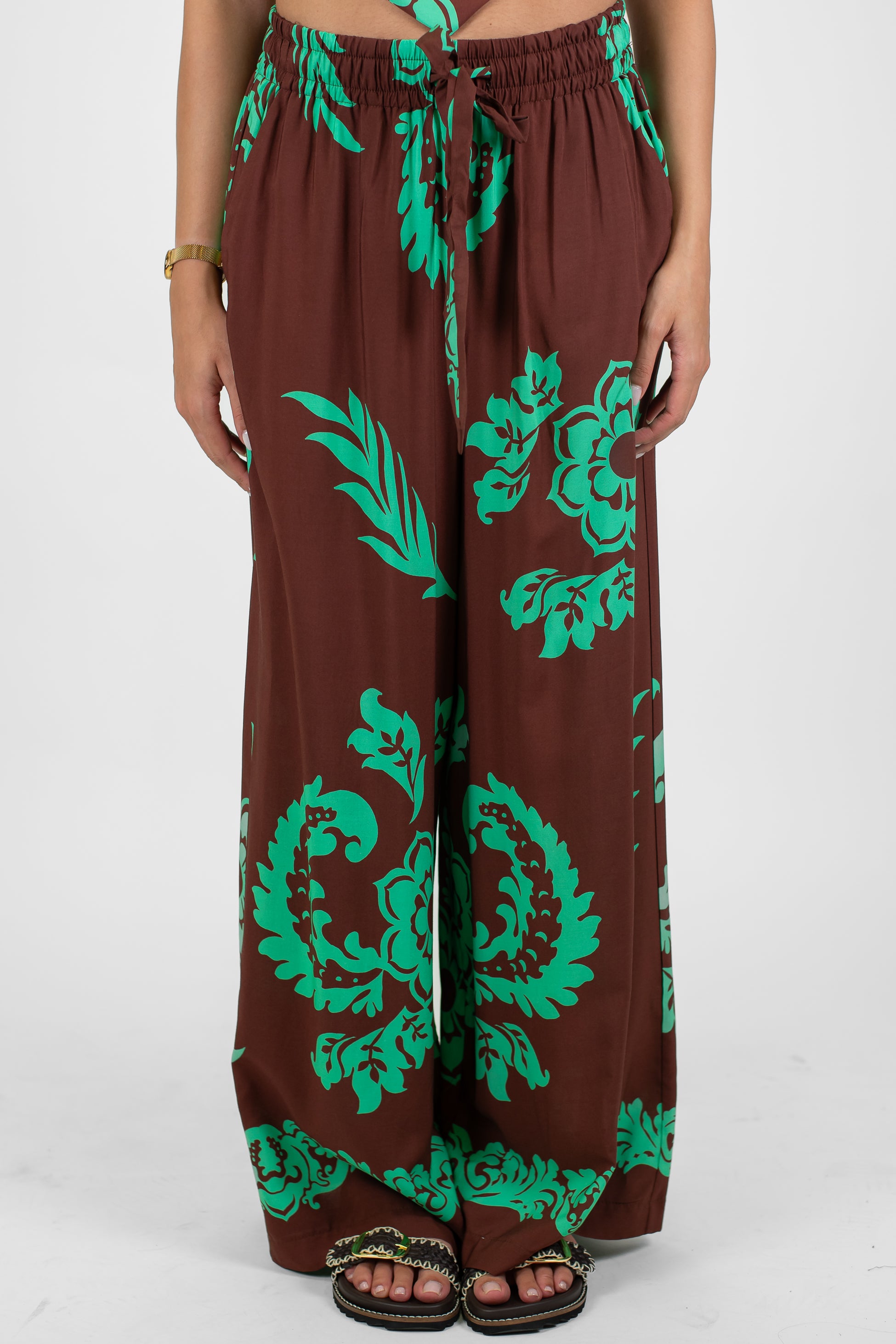 Tensione in - Pantalone palazzo fantasia floreale astratta con coulisse