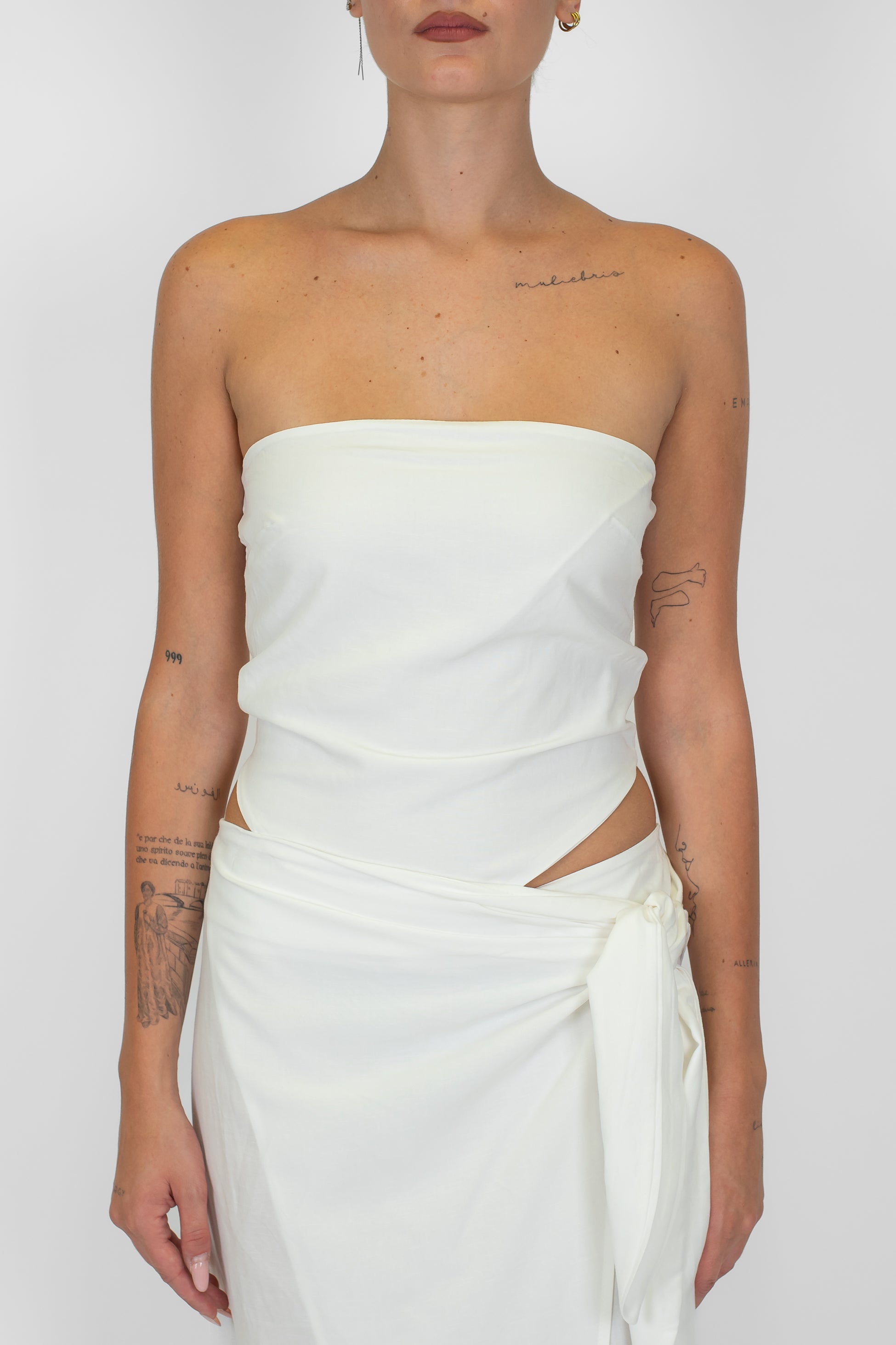 Tensione in - Top foulard in misto lino/viscosa con elastico dietro