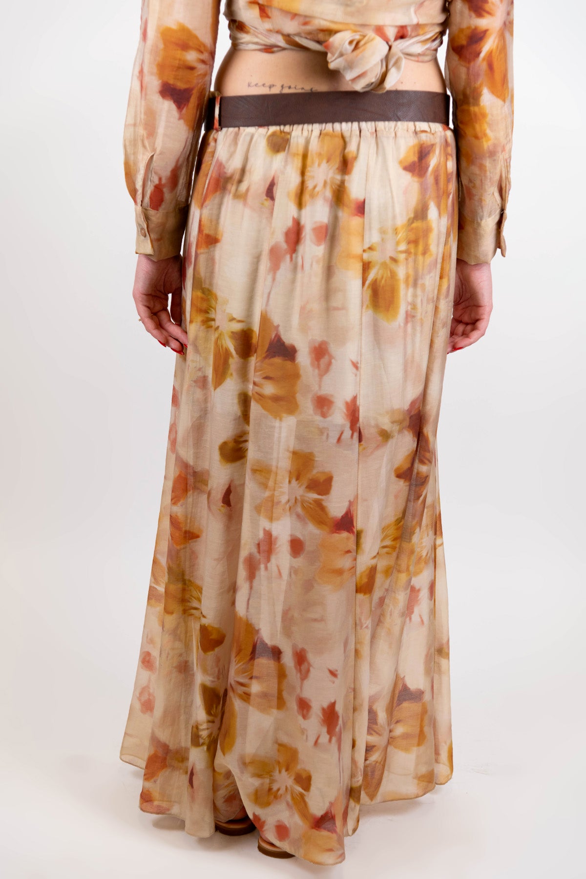 Haveone - Gonna fantasia floreale sfumata in lyocell con elastico in vita