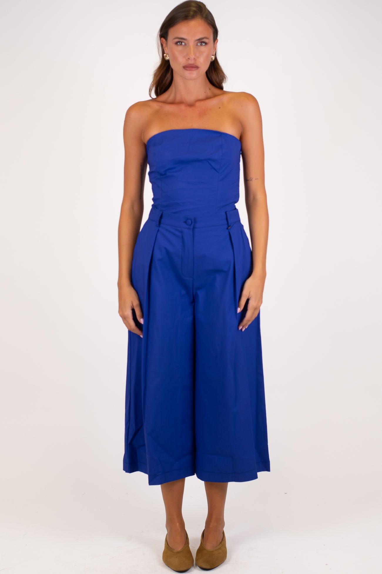 Dixie - Coordinato in cotone tela paracadute con top a fascia e pantalone crop