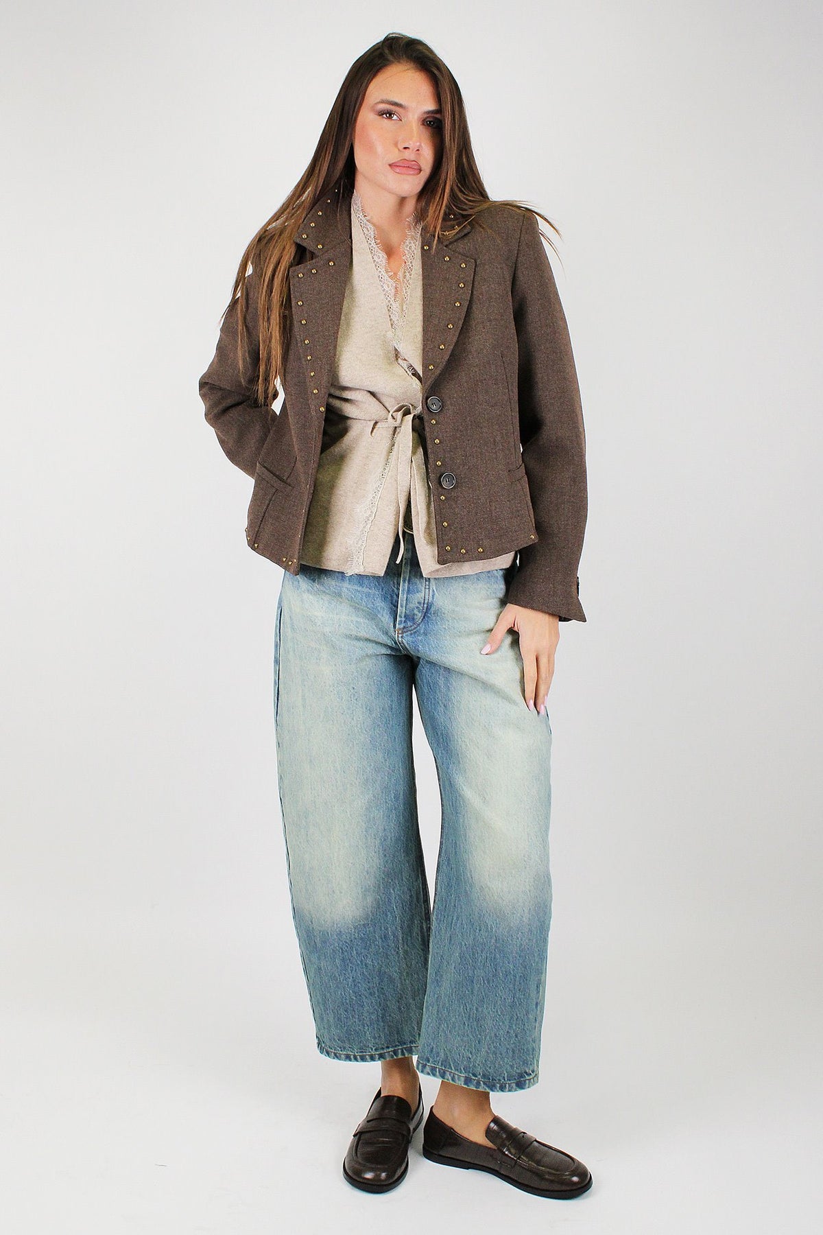 Tensione in - Jeans balloon crop lavaggio chiaro