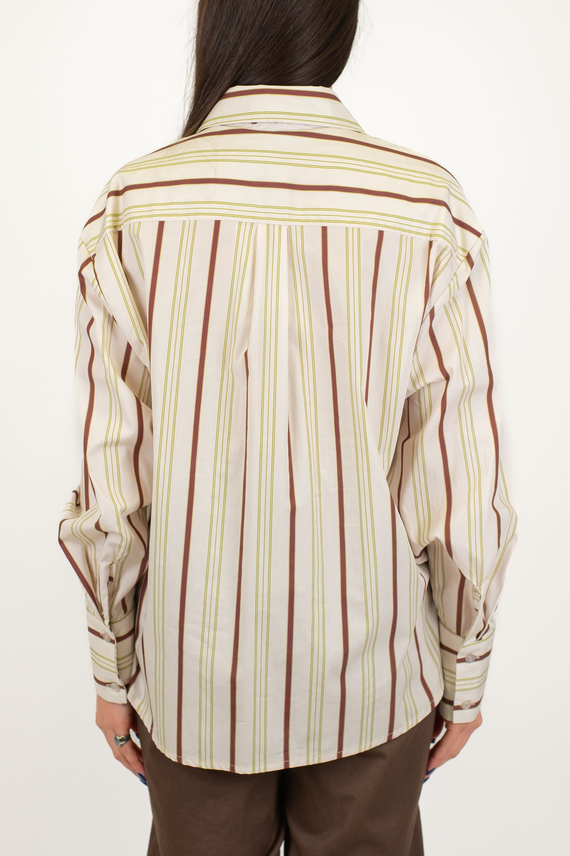Haveone - Camicia over fantasia righe a contrasto con taschino