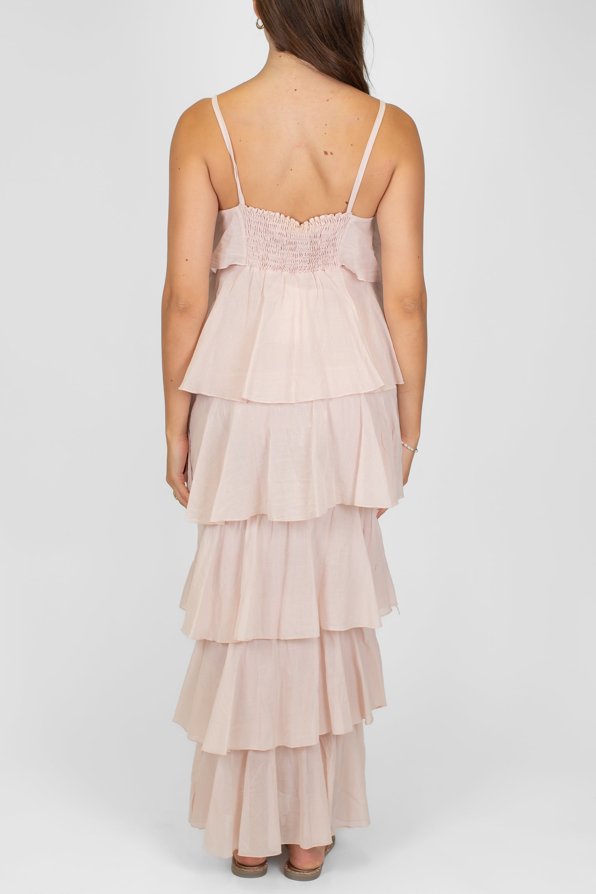 Motel - Abito lungo in mussola di cotone con bretelline e balze