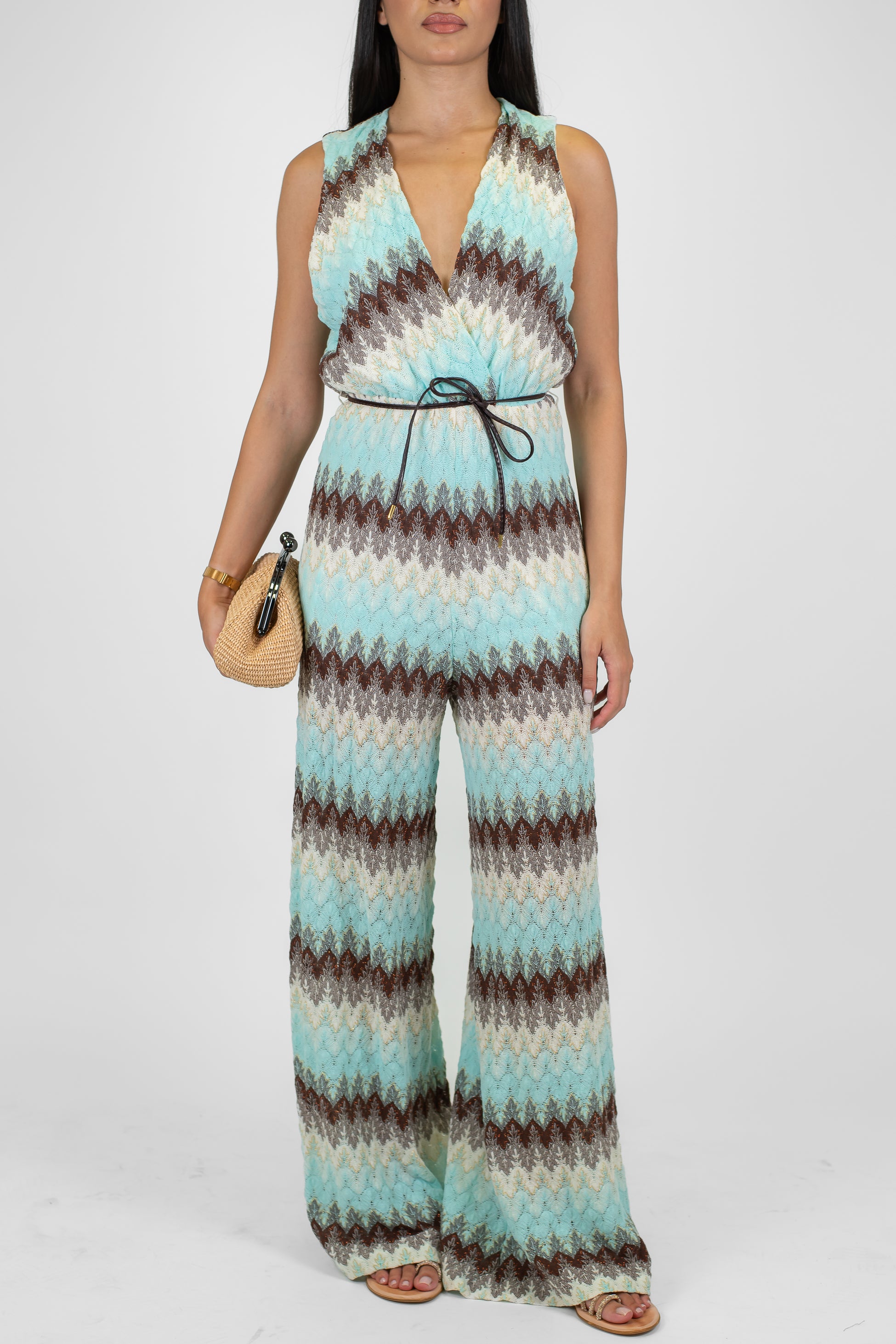 Tensione in - Tuta fantasia zig zag multicolor con pantalone palazzo