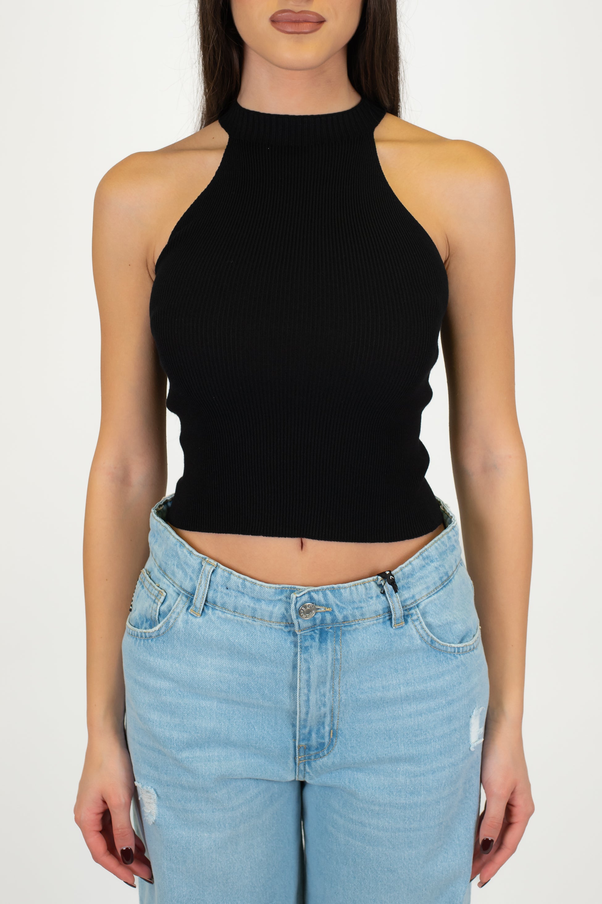 Kontatto - Top in maglia a costine scollo americano