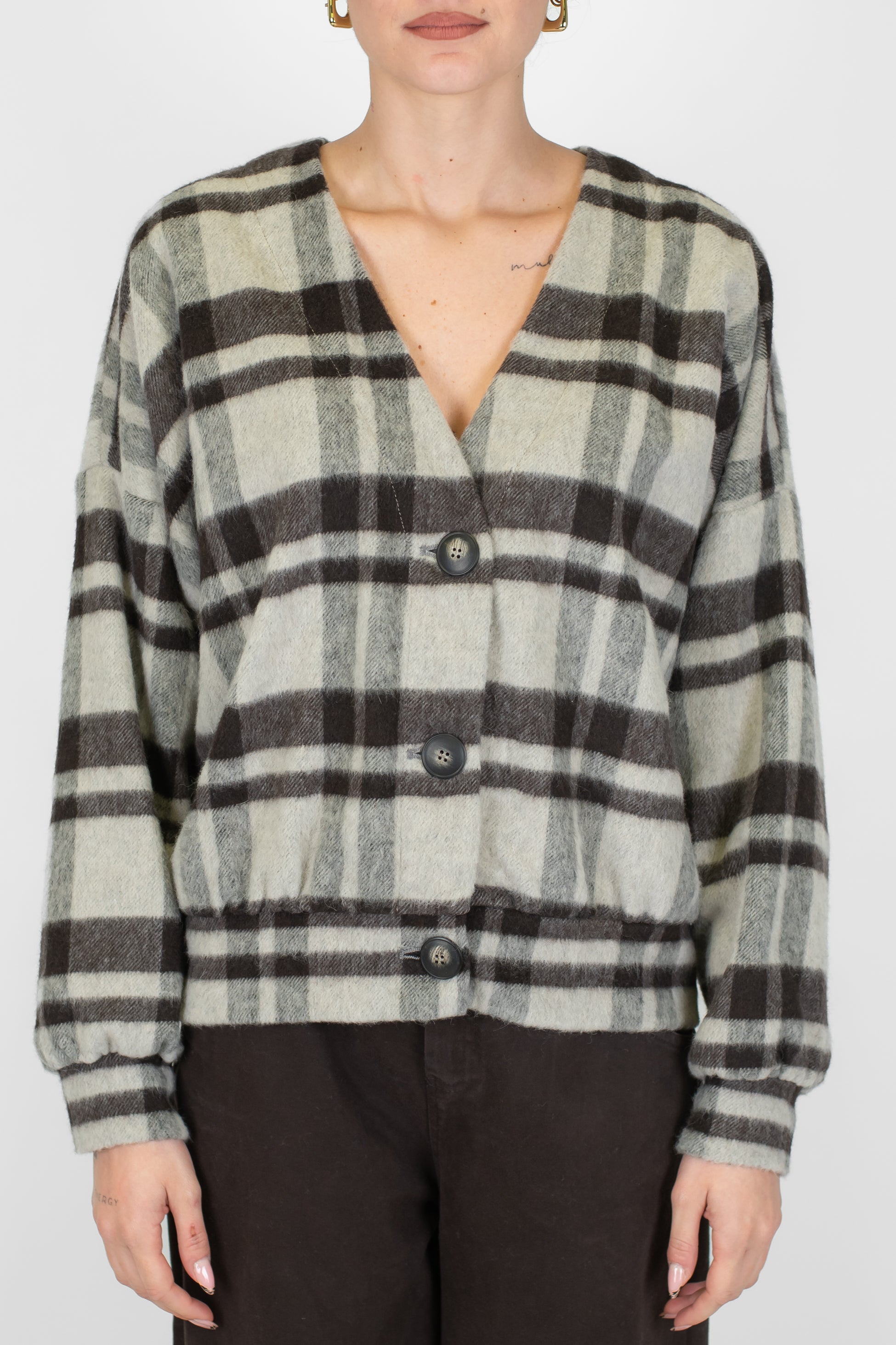 Haveone - Cardigan over fantasia check in misto lana