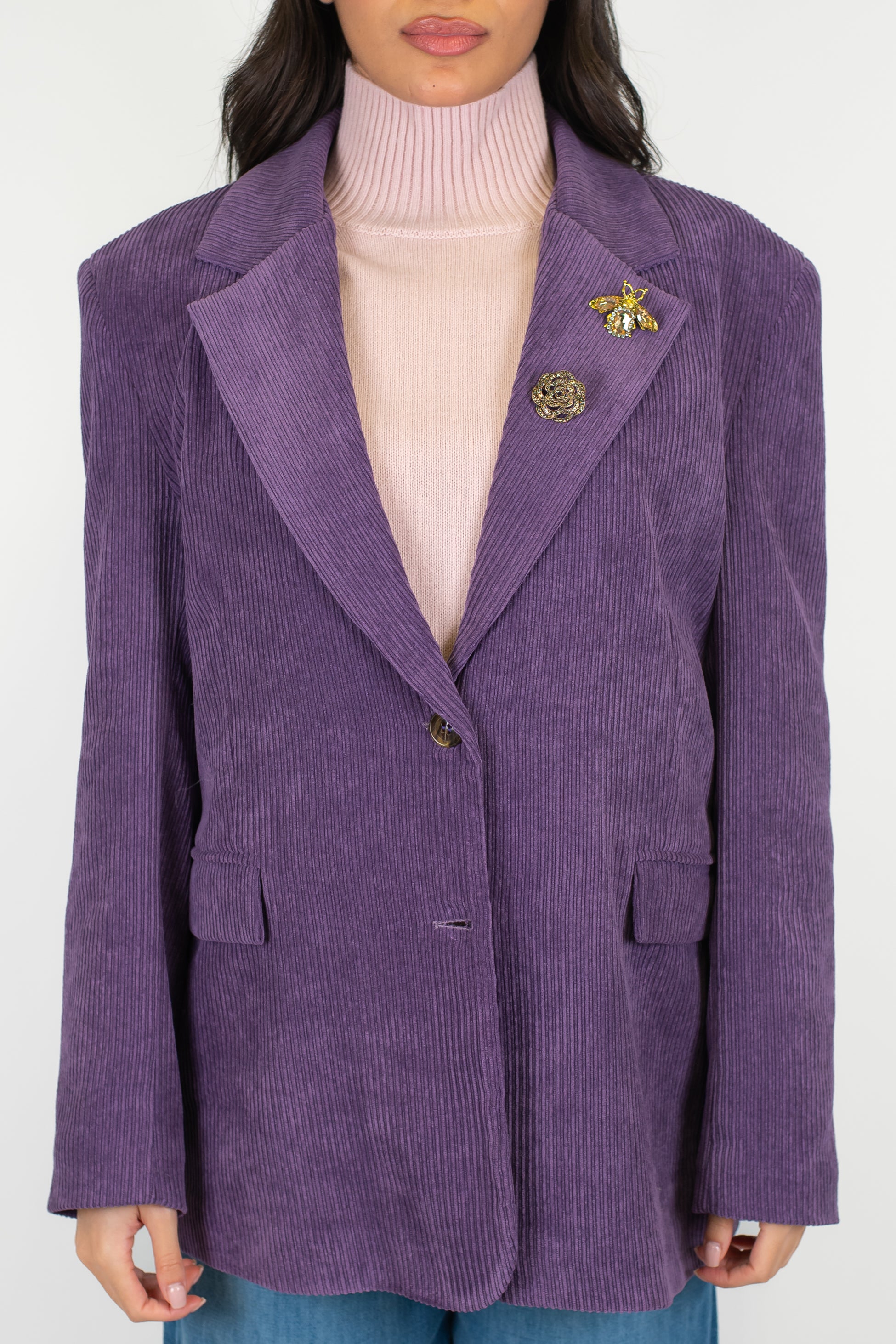 Motel - Giacca monopetto in velluto a coste con spille sul rever