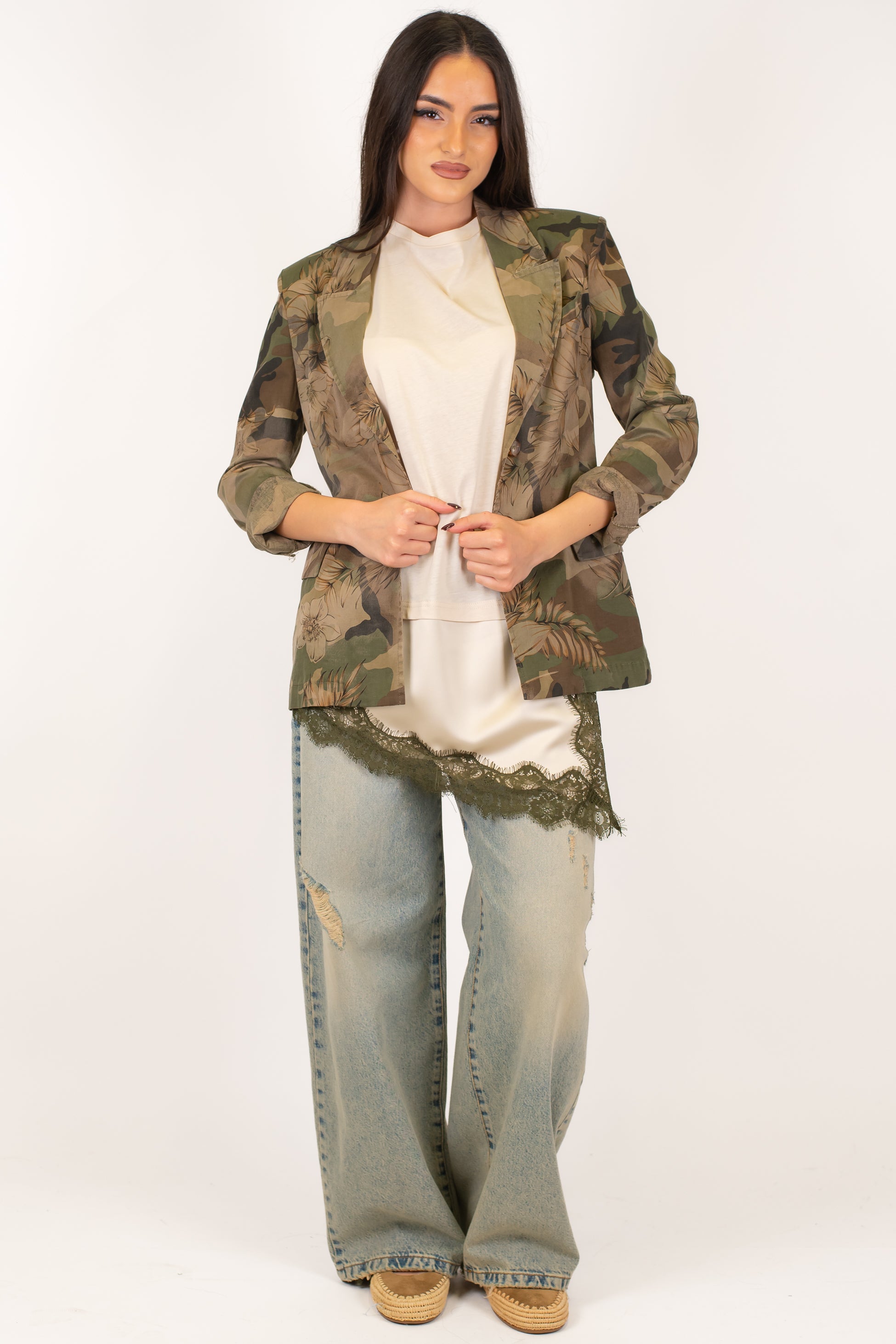 Motel - Giacca monopetto fantasia camouflage floreale