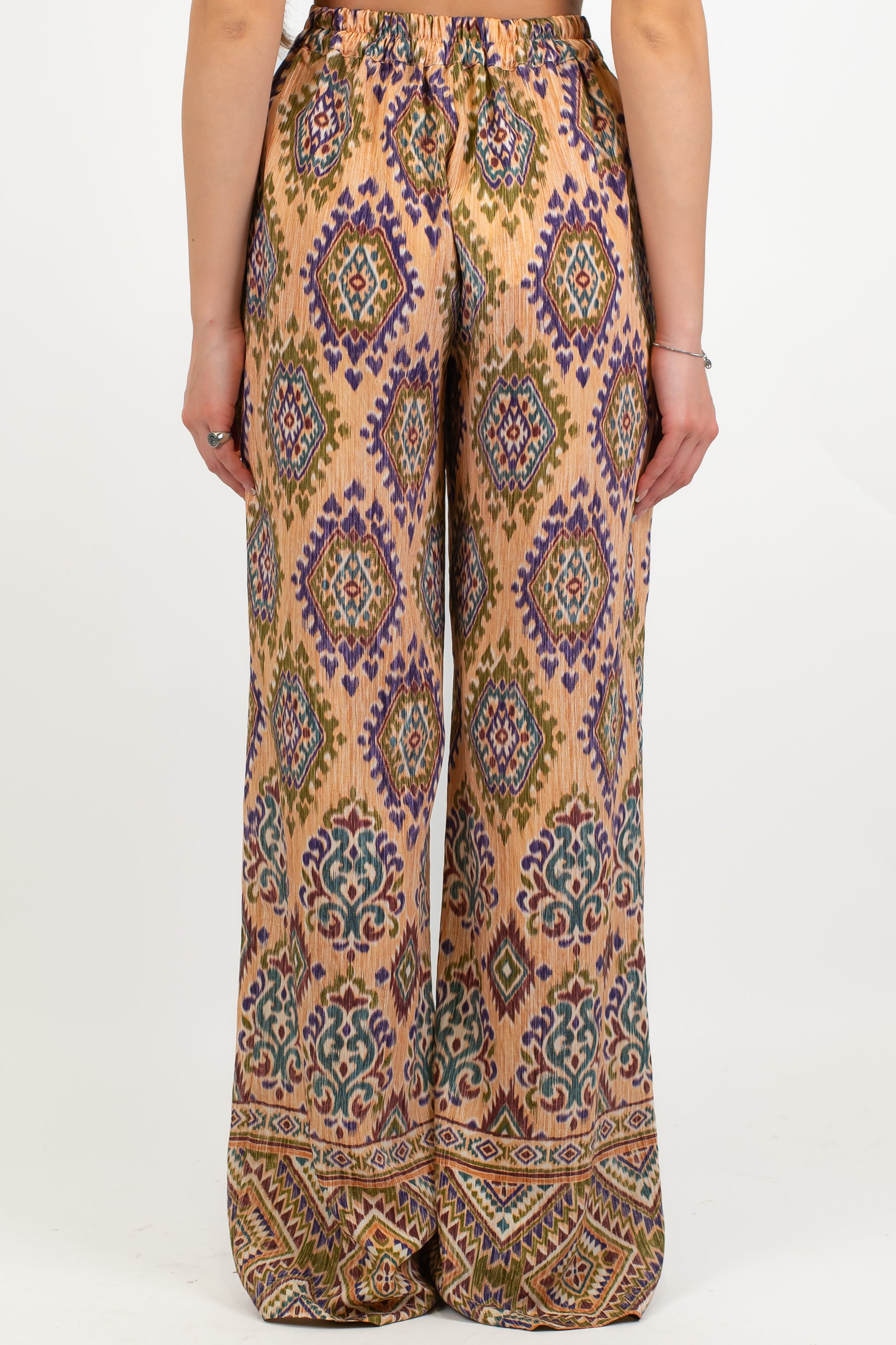 Dixie - Pantalone palazzo fantasia etnica in viscosa con elastico in vita