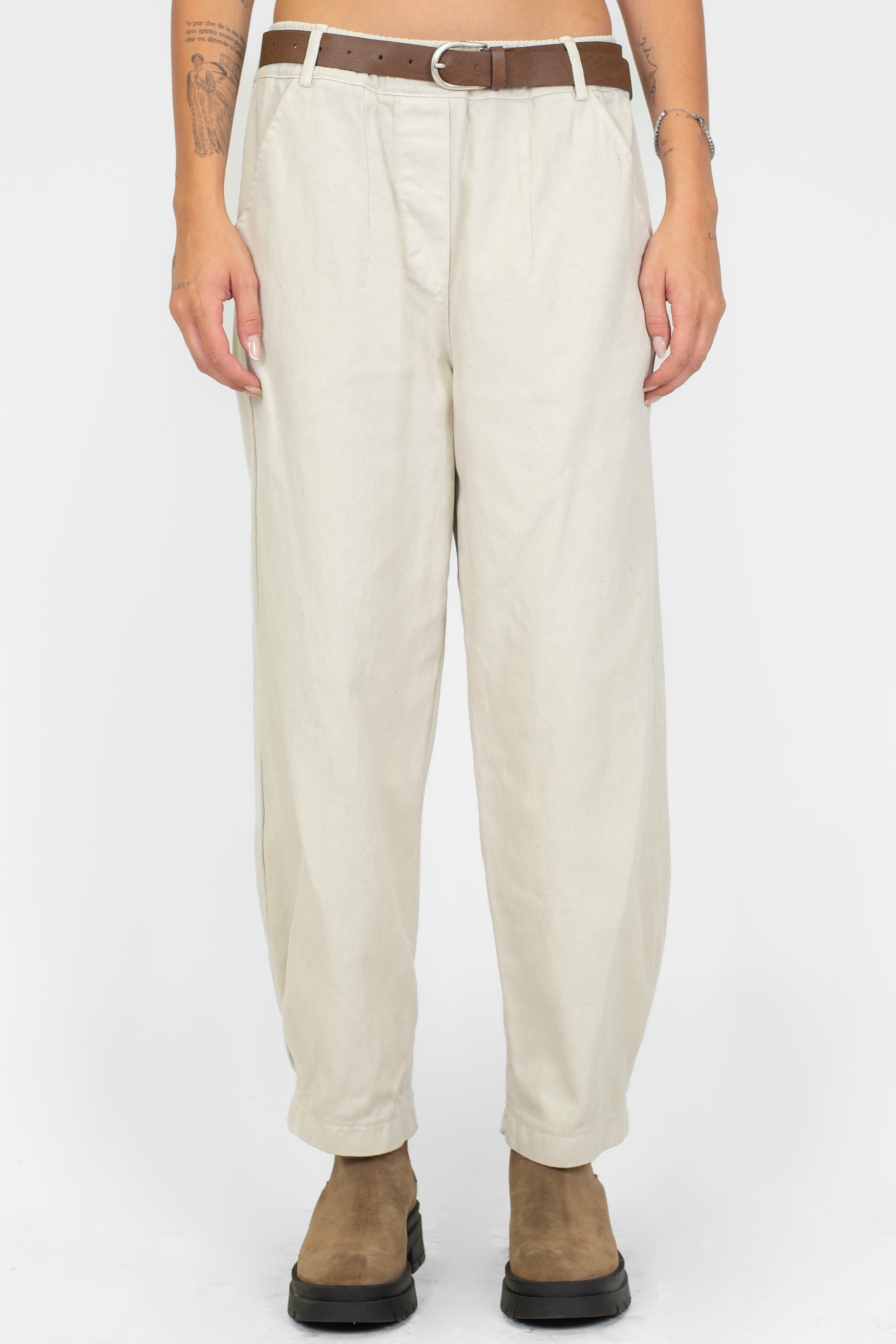 Maryley - Pantalone balloon in denim colorato con elastco in vita