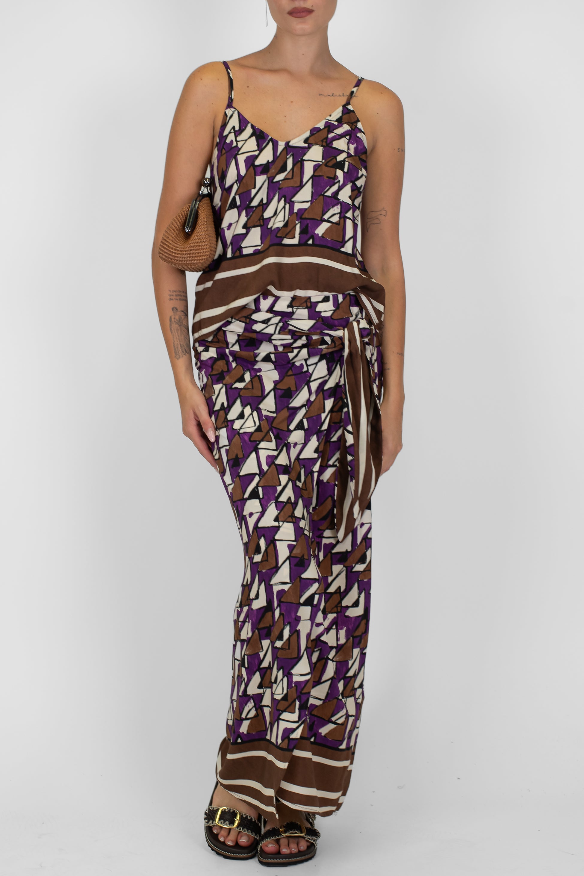 Tensione in - Gonna pareo a portafoglio fantasia a righe in viscosa