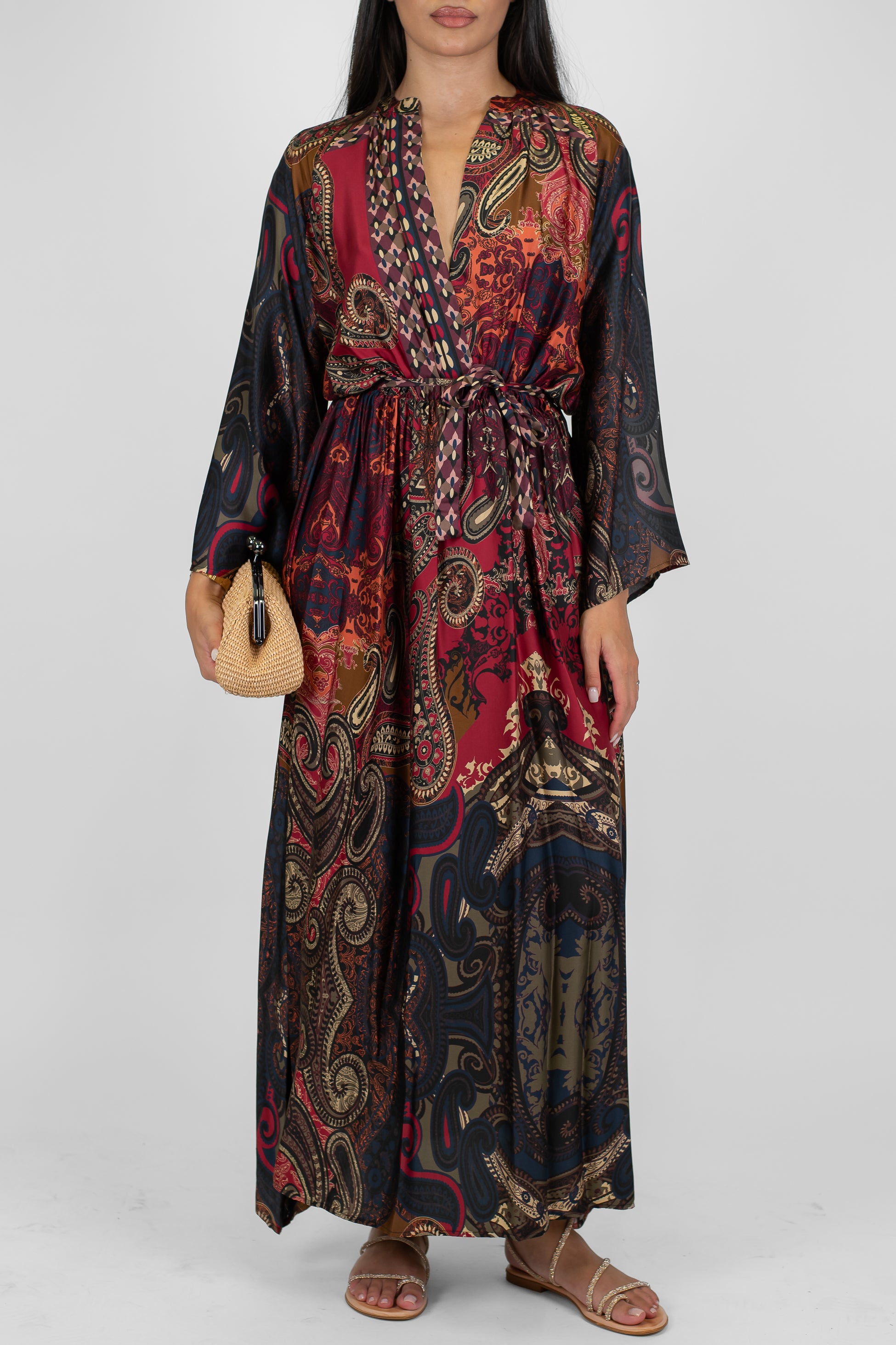 Dixie - Abito lungo a portafoglio fantasia astratta in viscosa