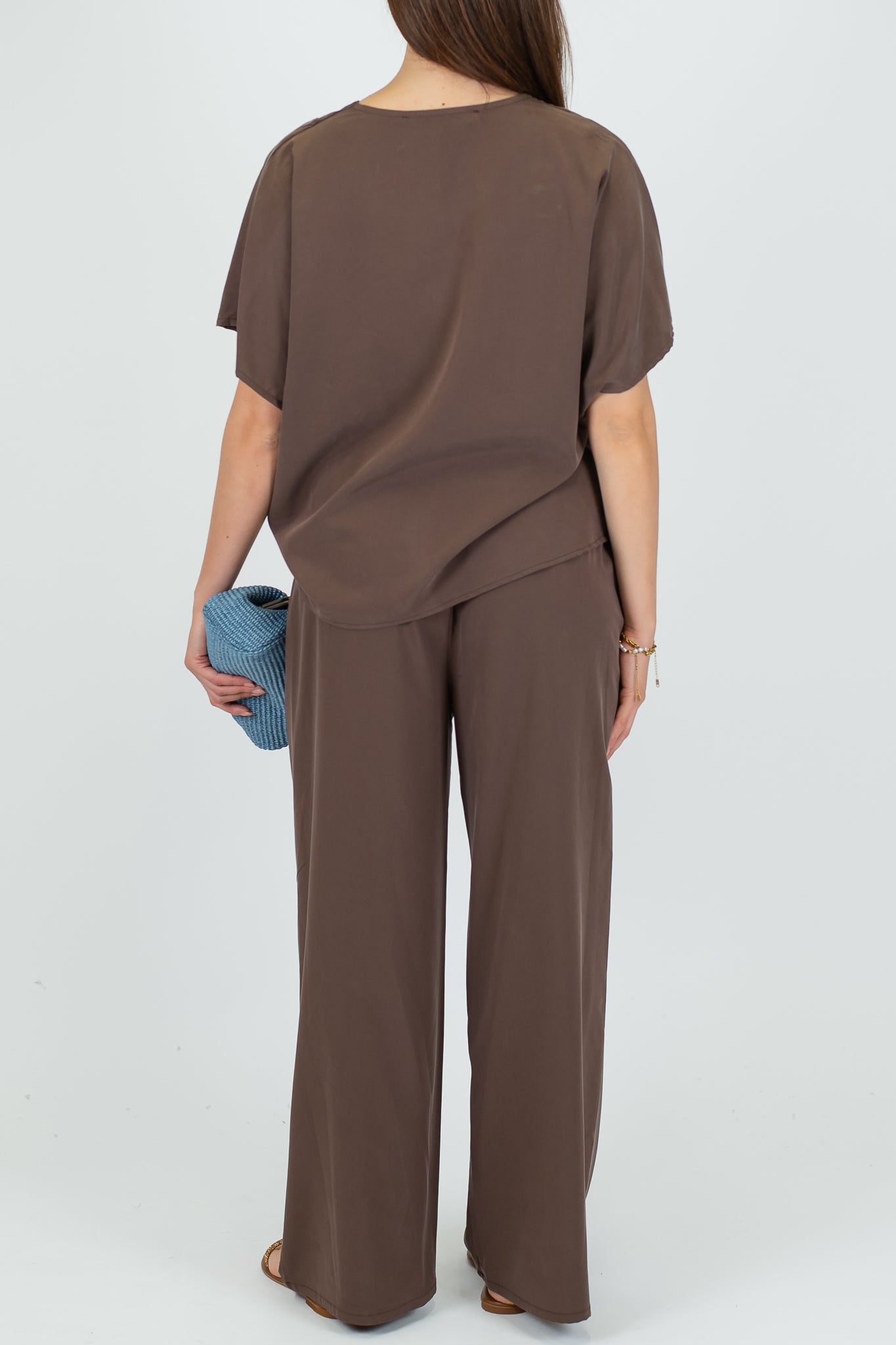 Haveone - Coordinato blusa scollo V e pantalone palazzo in cupro