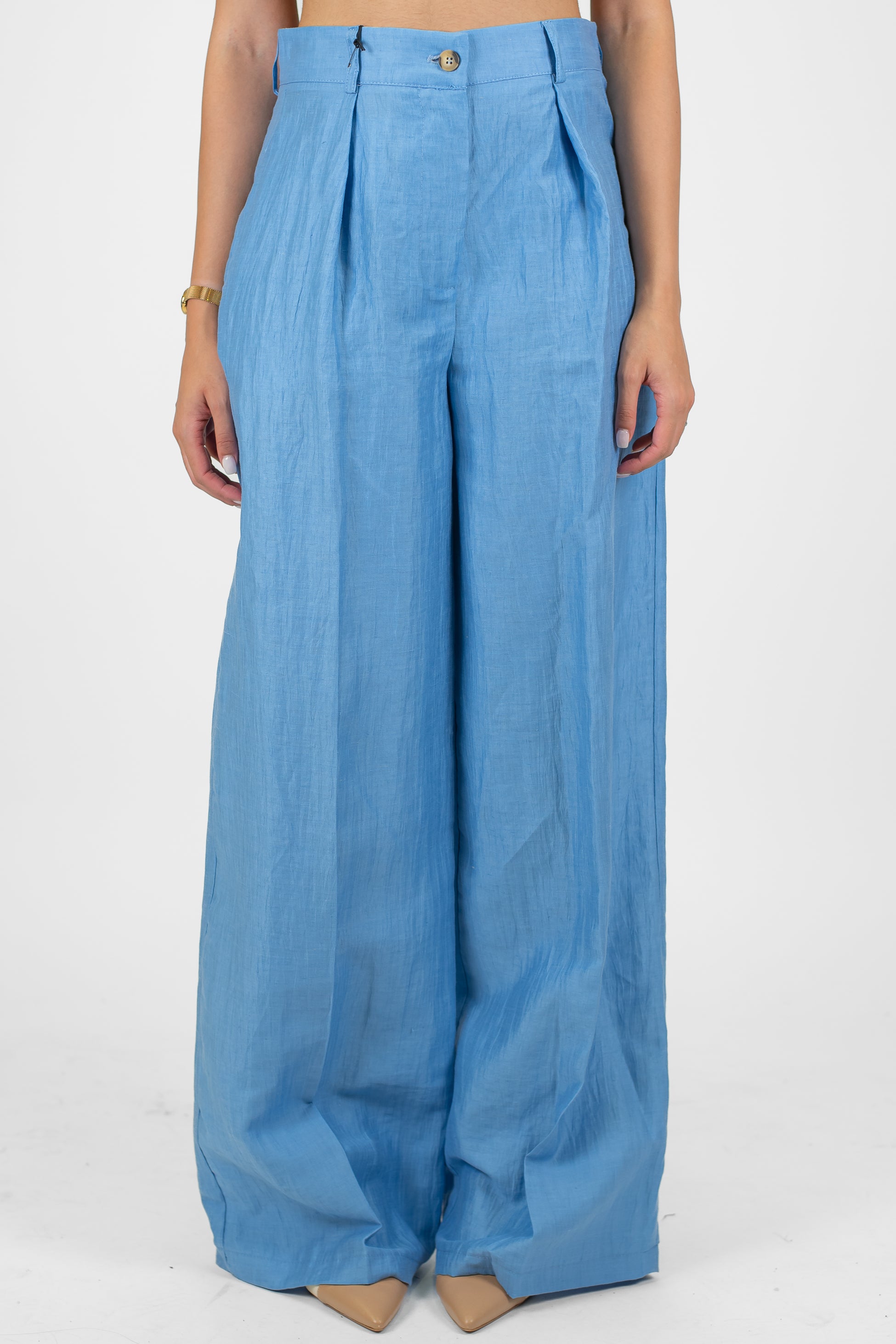 Tensione in - Pantalone palazzo in lino con pinces