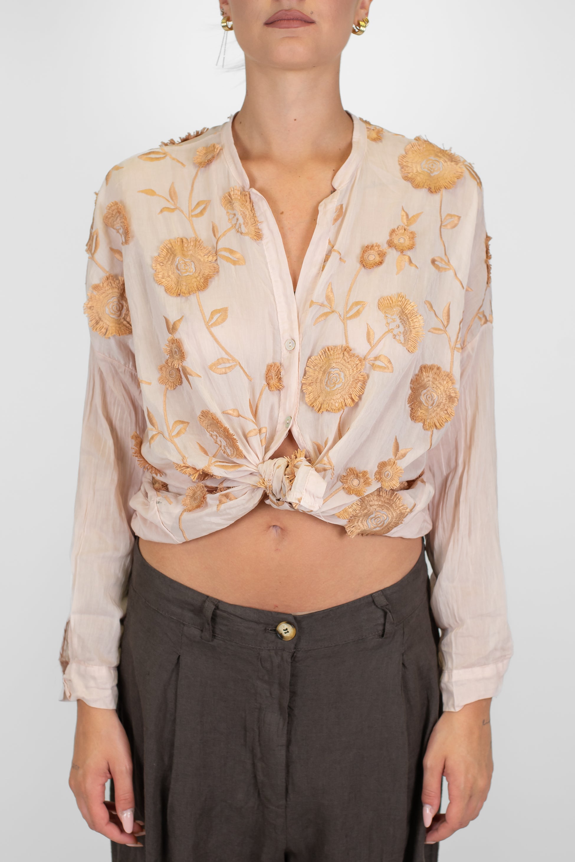 Motel - Camicia in mussola di cotone e seta con ricami