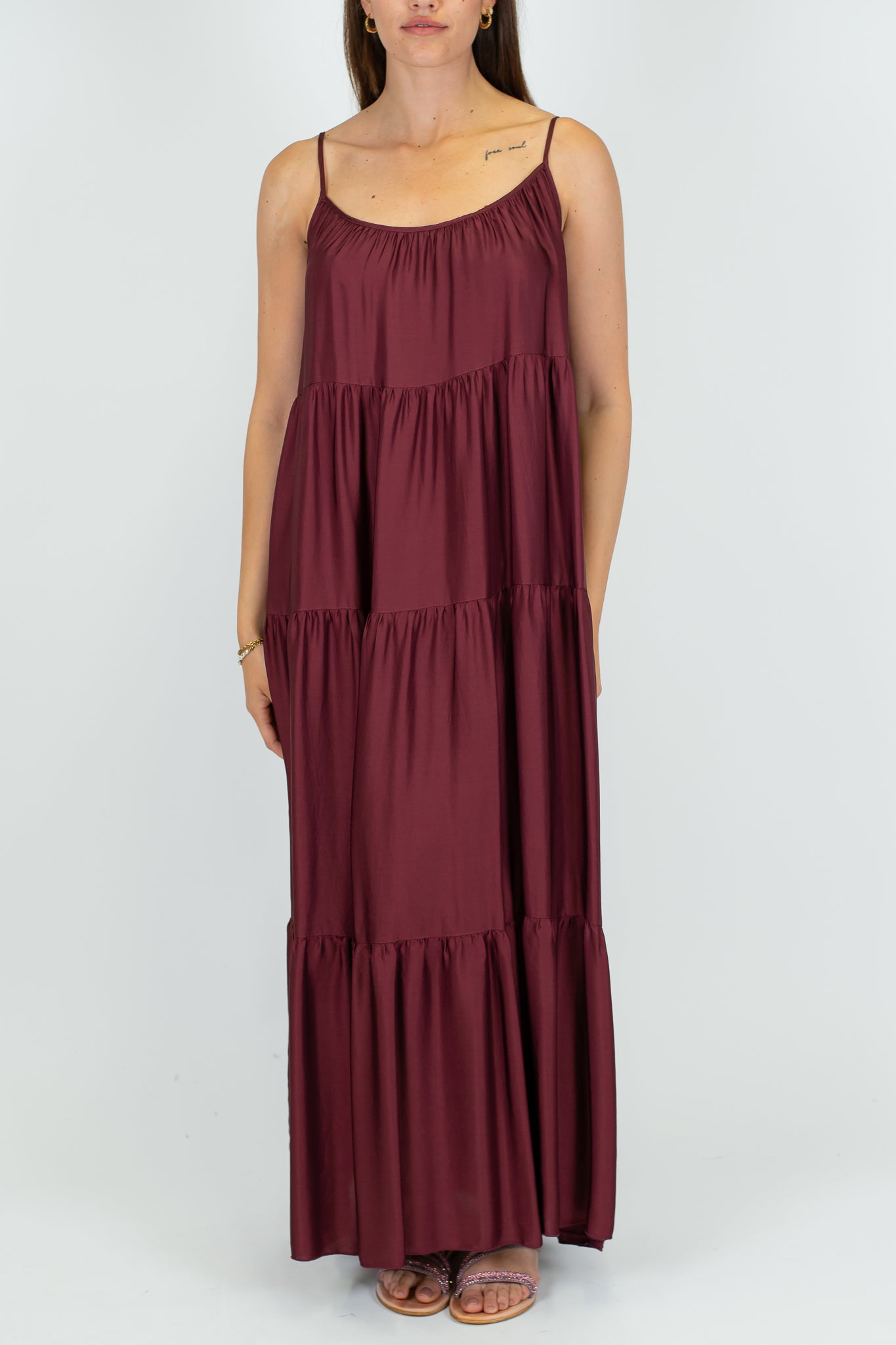 Motel - Abito lungo con balze in viscosa