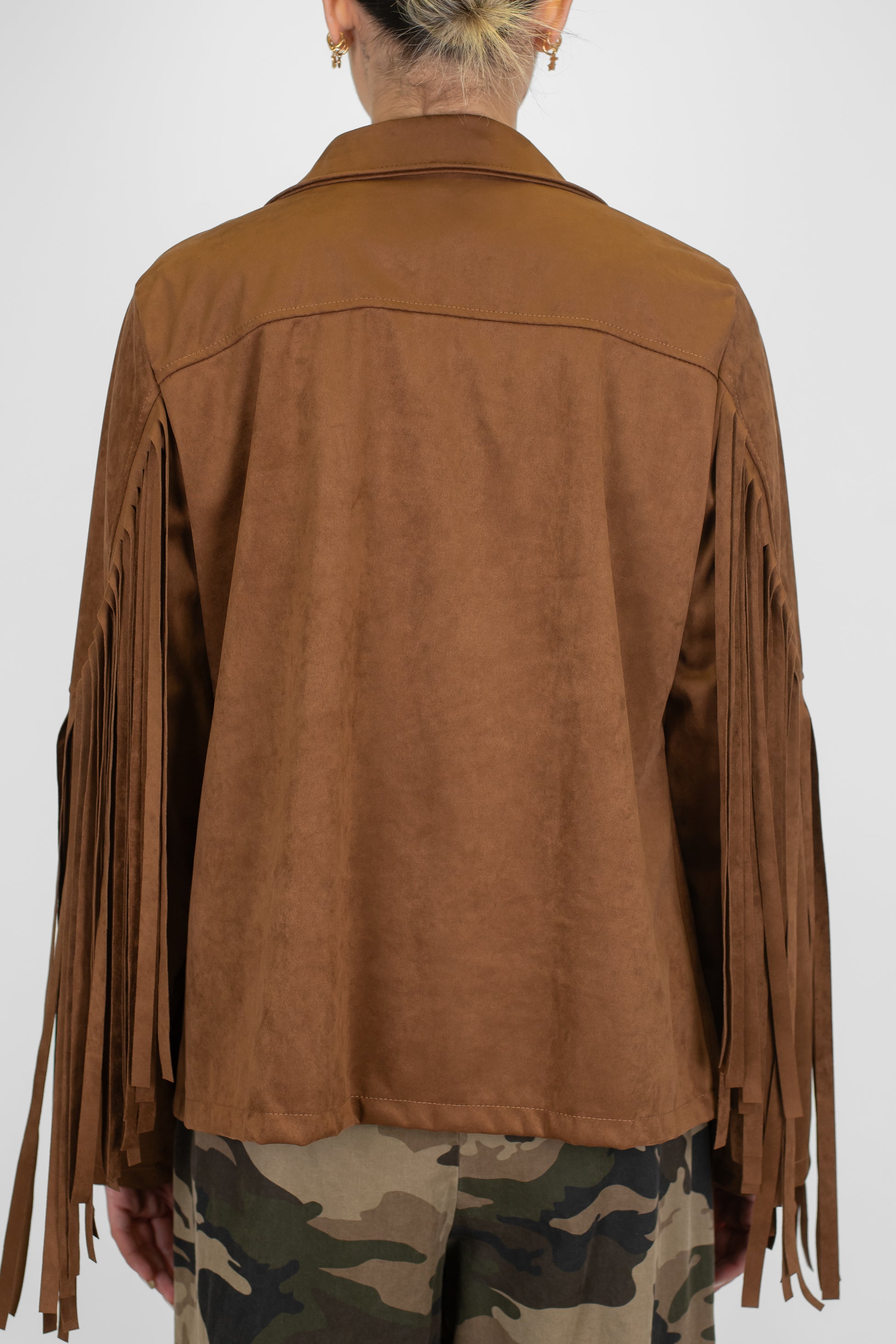 Haveone - Giacca aperta in dainetto con frange