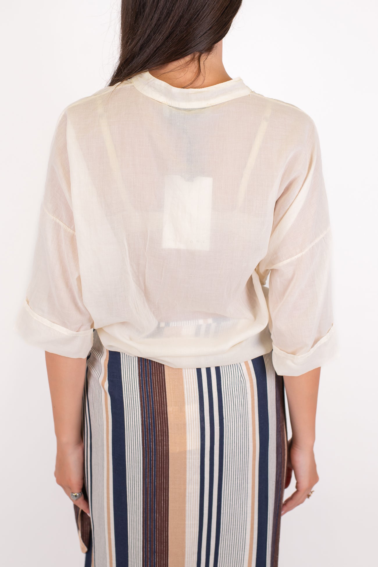 Haveone - Camicia mezzamanica in mussola di cotone con collo coreano