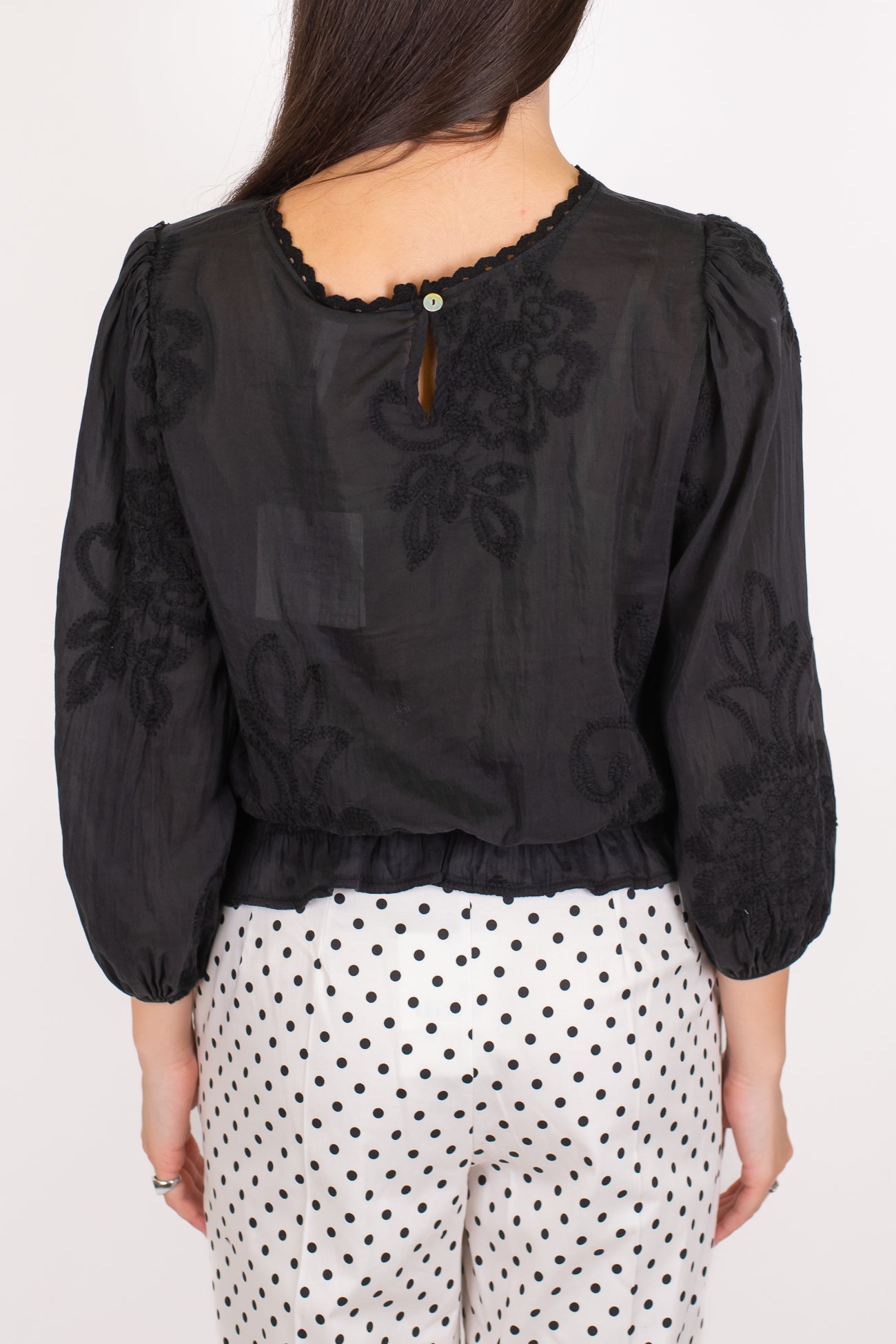 Tensione in - Blusa a palloncino in misto cotone e seta con manica tre quarti