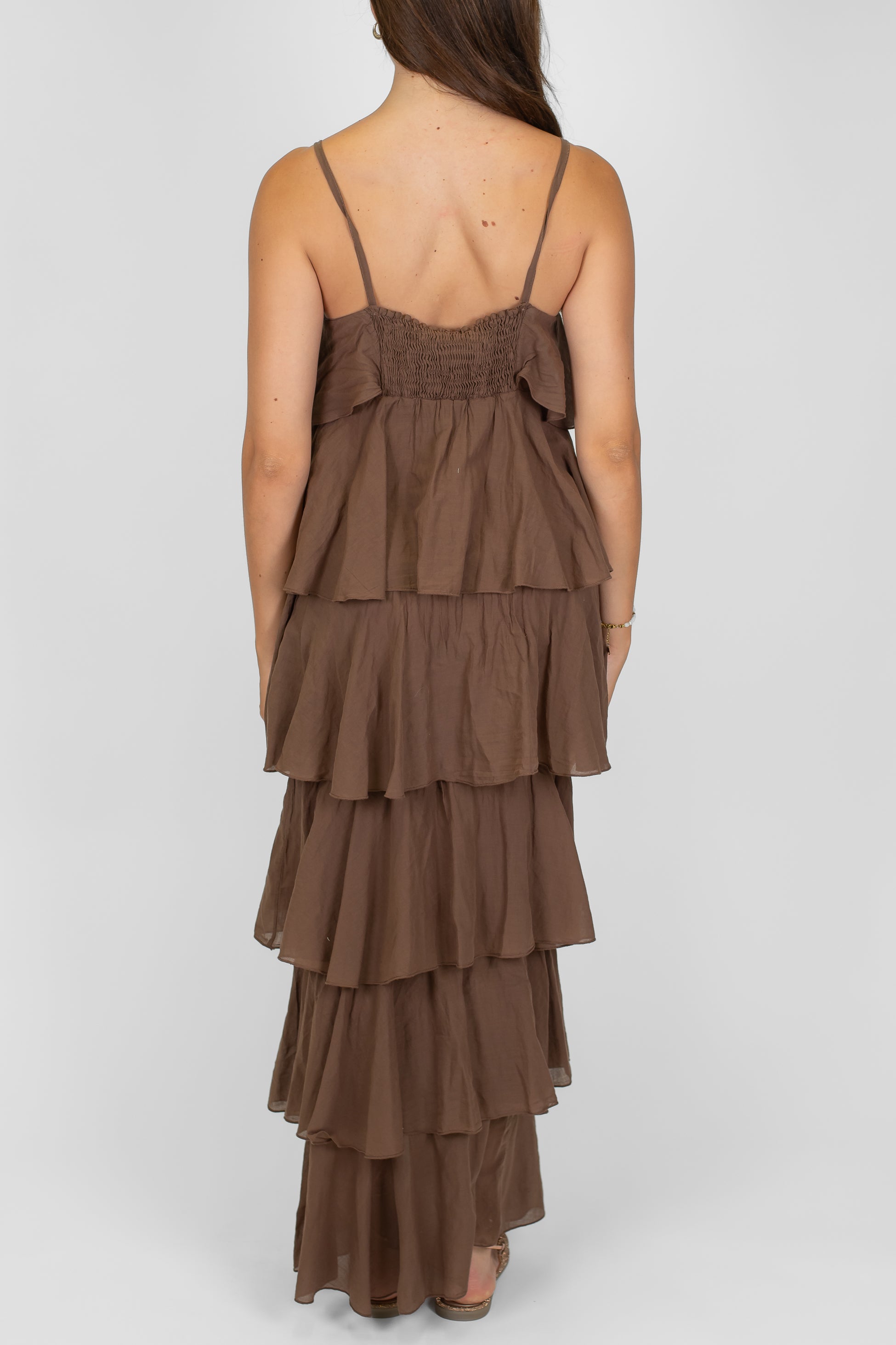 Motel - Abito lungo in mussola di cotone con bretelline e balze