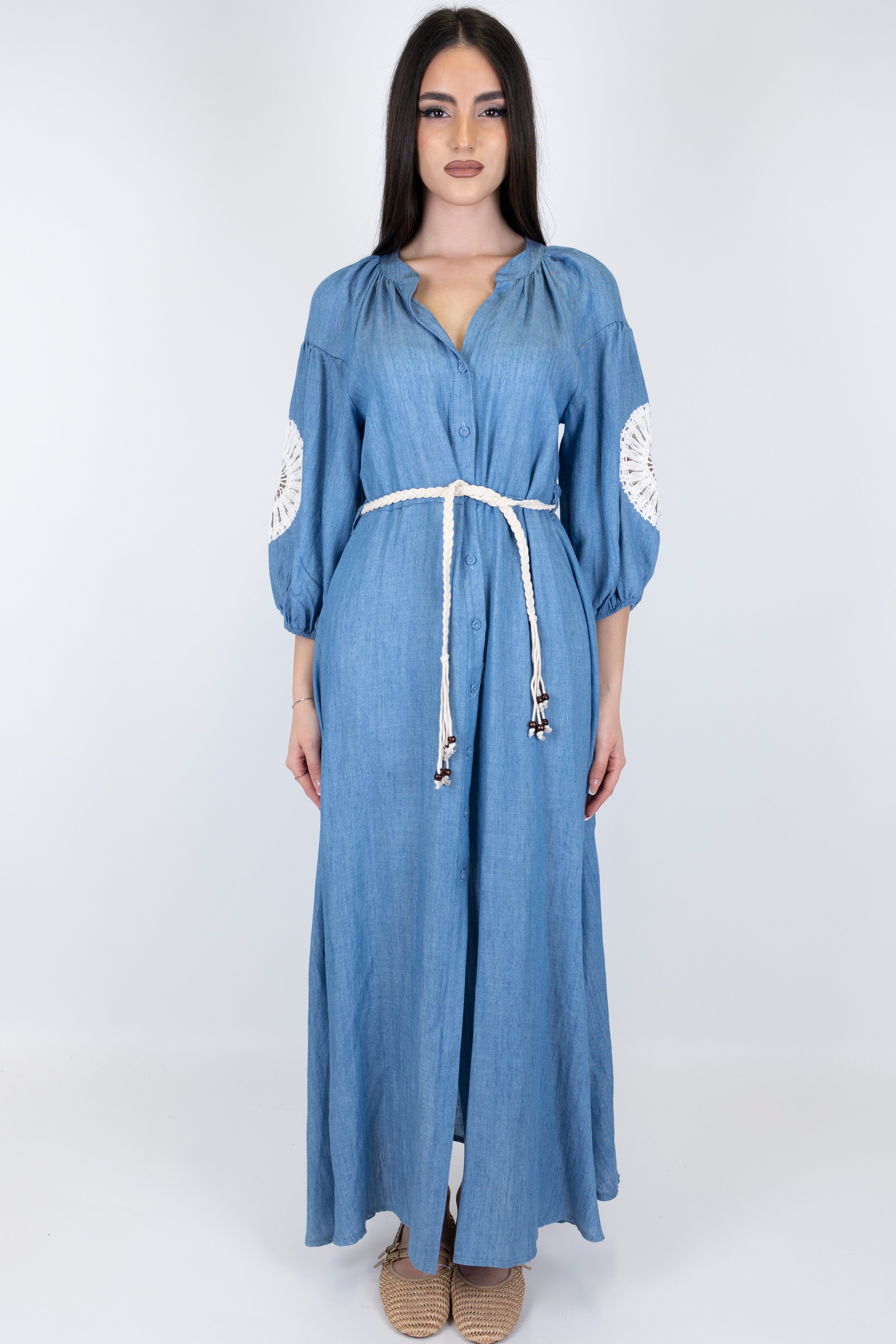 Tensione in - Chemisier in tencel e lino con applicazioni in crochet