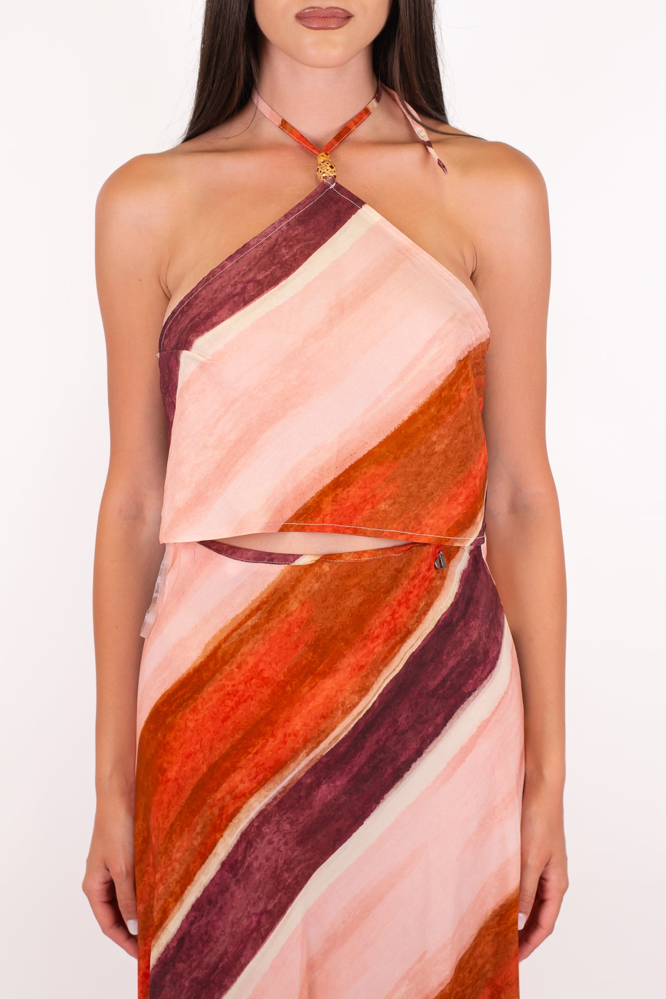Dixie - Top foualrd fantasia righe diagonali in viscosa con allaccio e scollatura sul collo