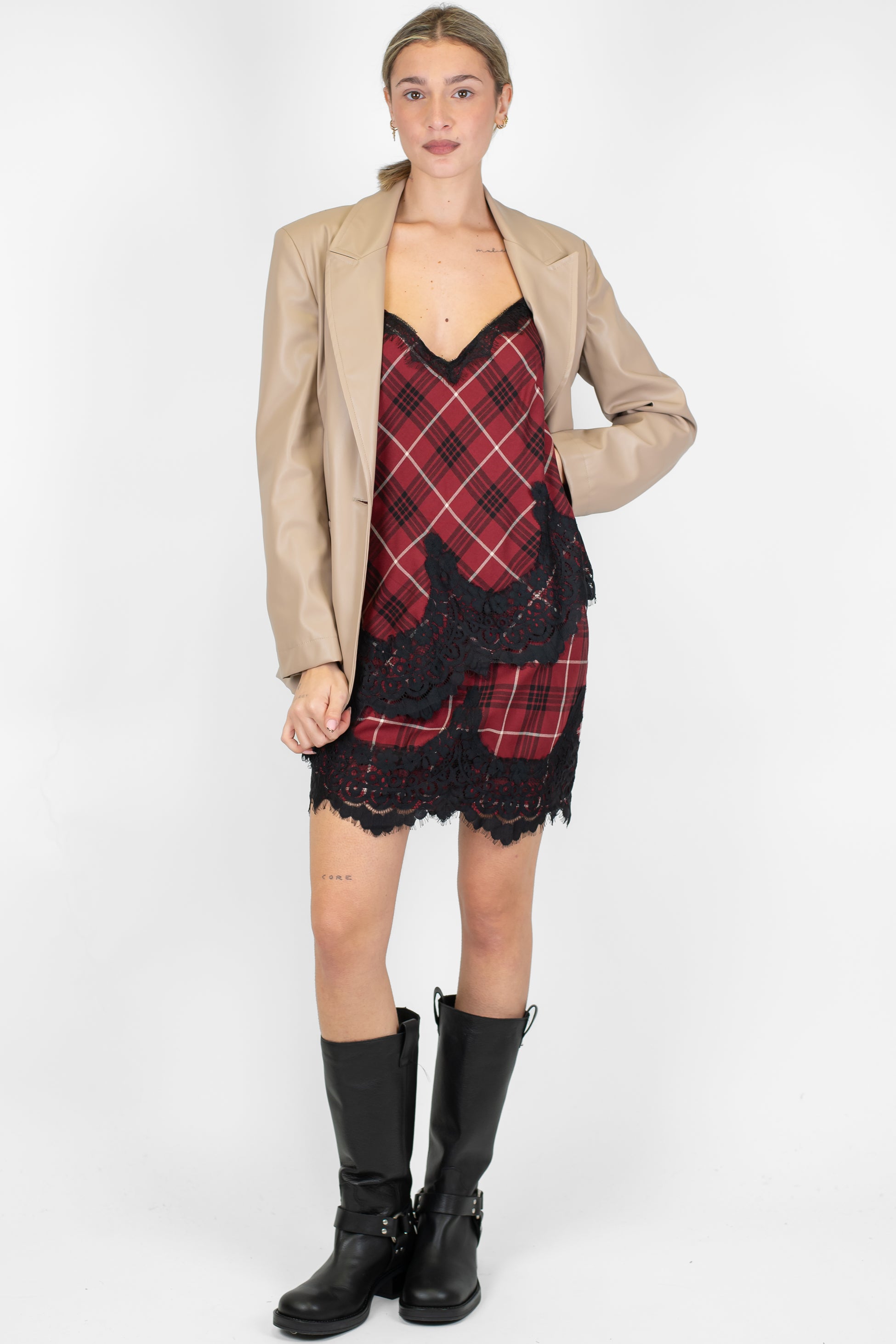 Tensione in - Minigonna fantasia check con pizzo sul fondo