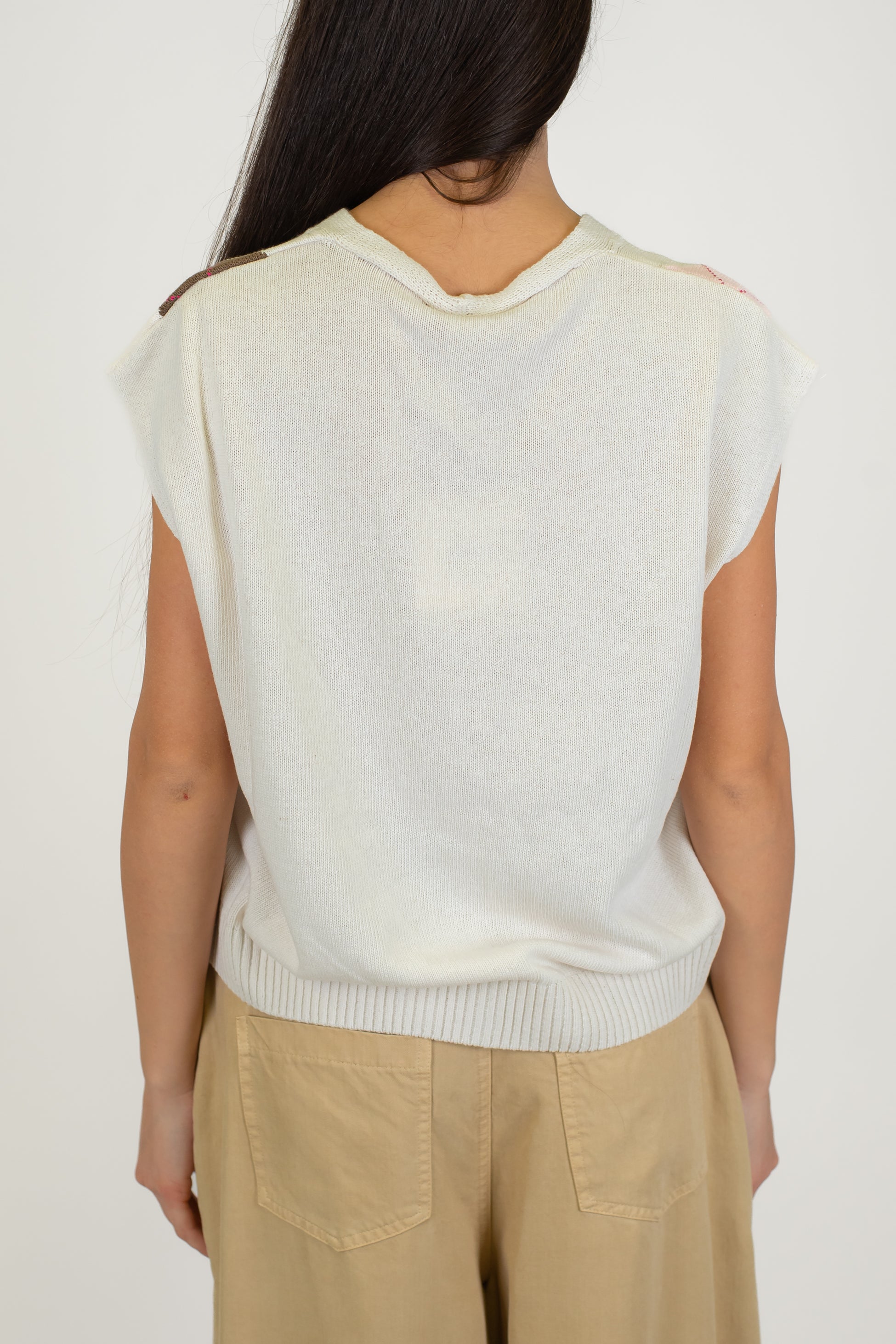 Tensione in - Gilet mezza manica in maglia fantasia rombi a contrasto