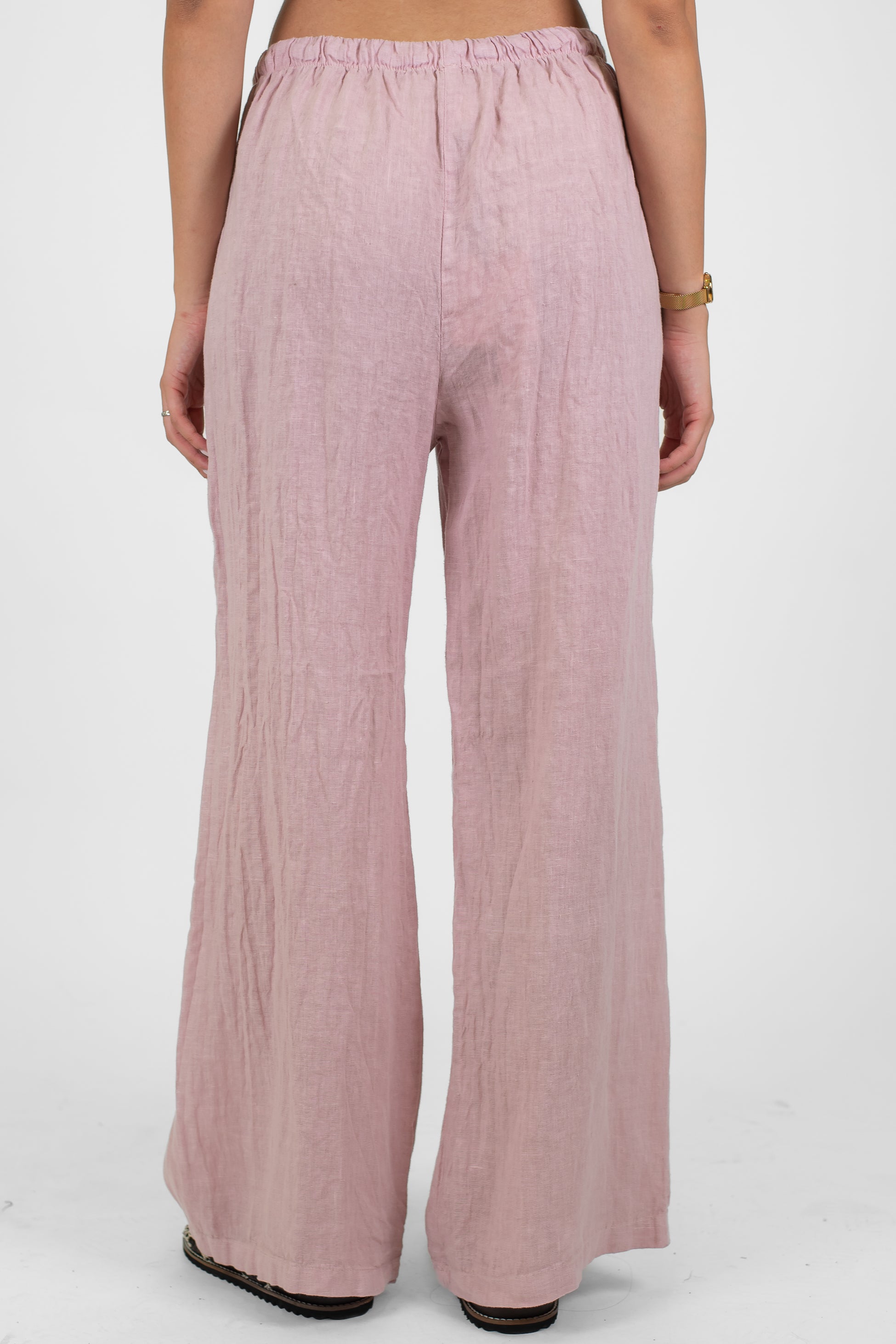 Tensione in - Pantalone palazzo in puro lino con coulisse