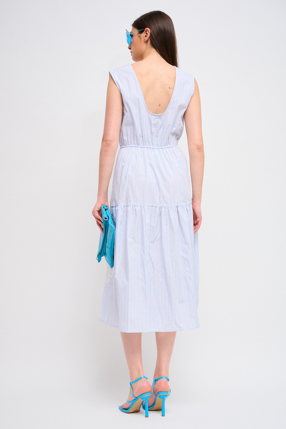 Maryley - Abito lungo giromaniche a righe con ricami in crochet e nappine