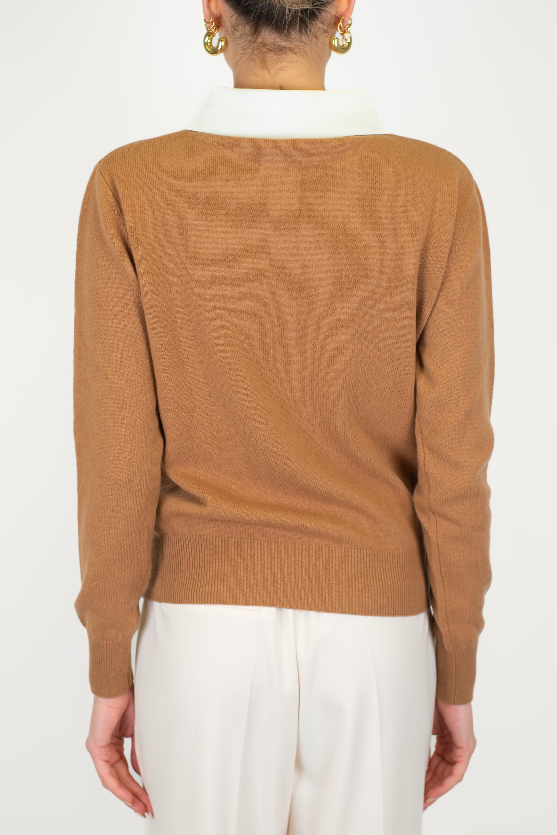 Motel - Maglia in pura lana con colletto camicia a contrasto