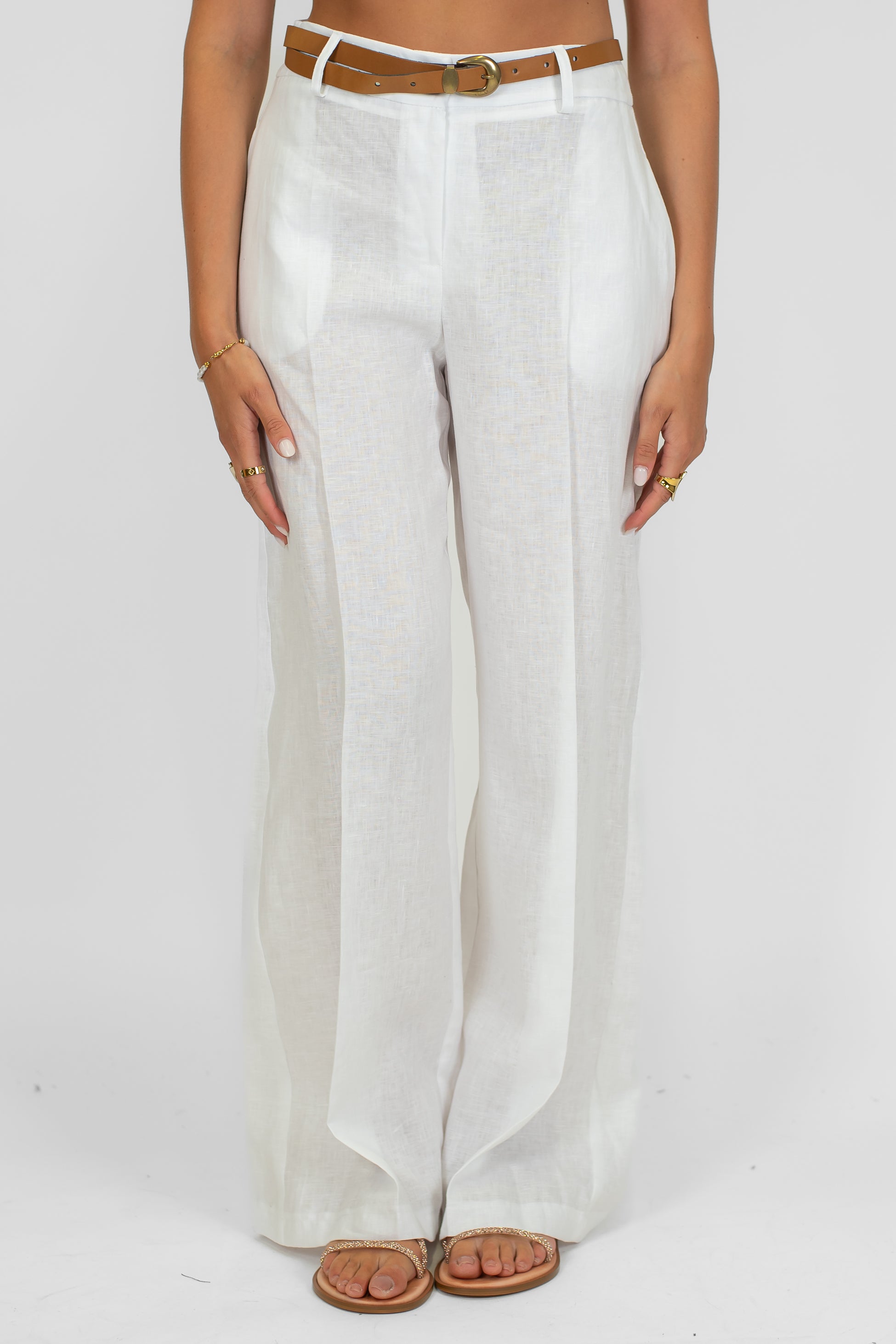 Tensione in - Pantalone palazzo in puro lino