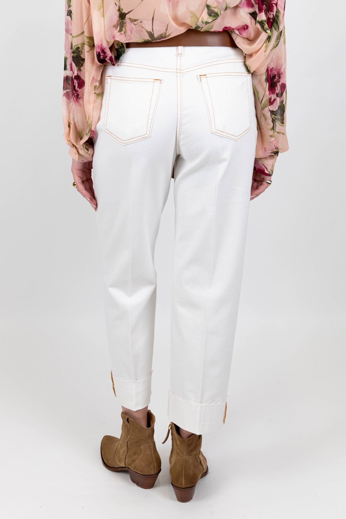 Haveone - Pantalone regular in denim colorato con maxi risvolto sul fondo