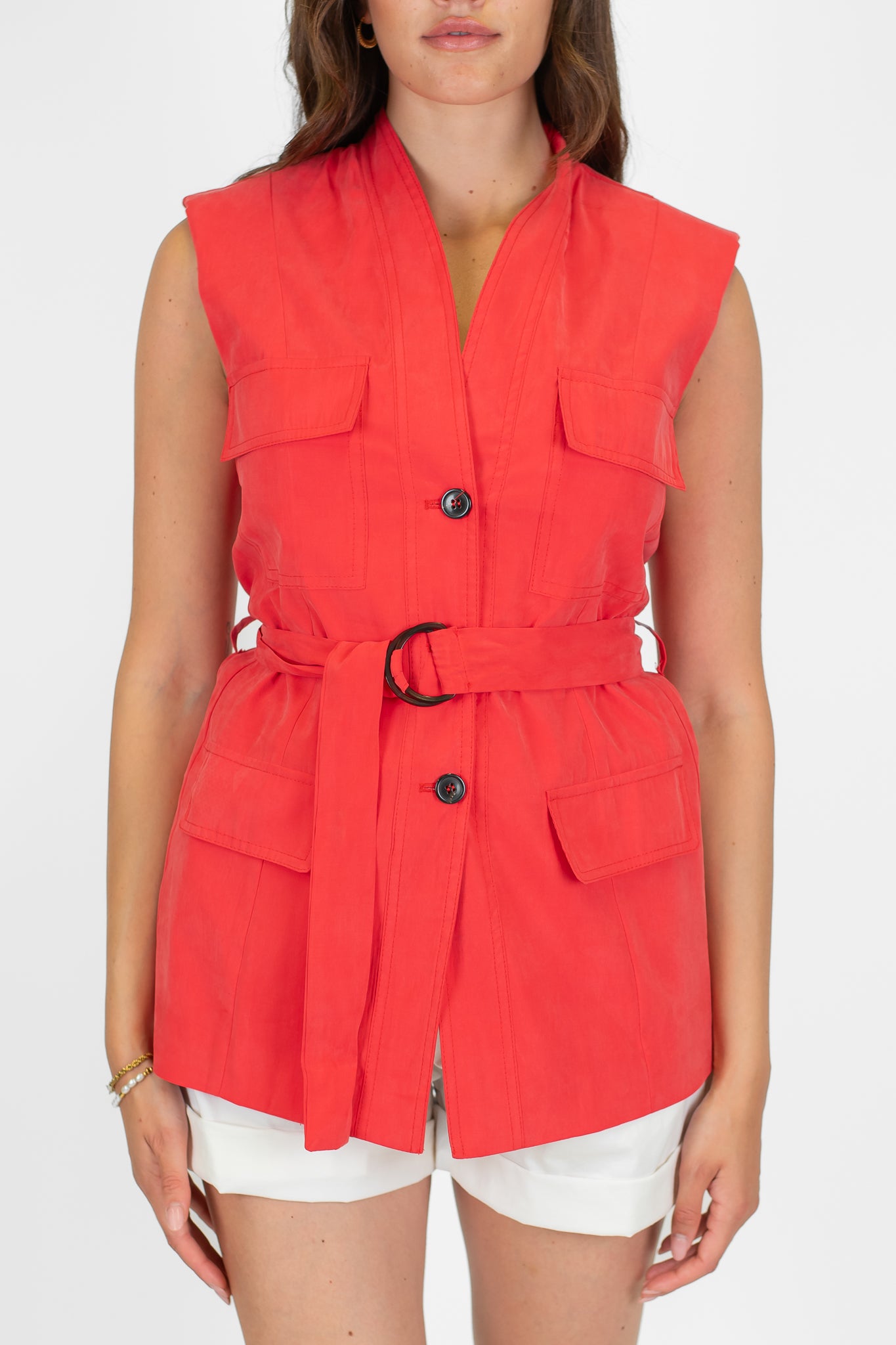 Maryley - Sahariana giromaniche in modal con cintura in tessuto