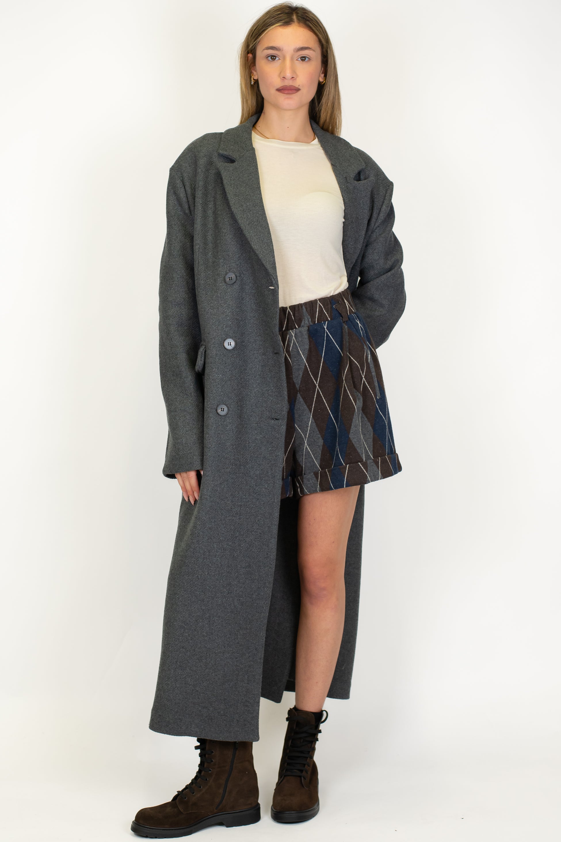 Haveone - Cappotto lungo doppiopetto in misto lana