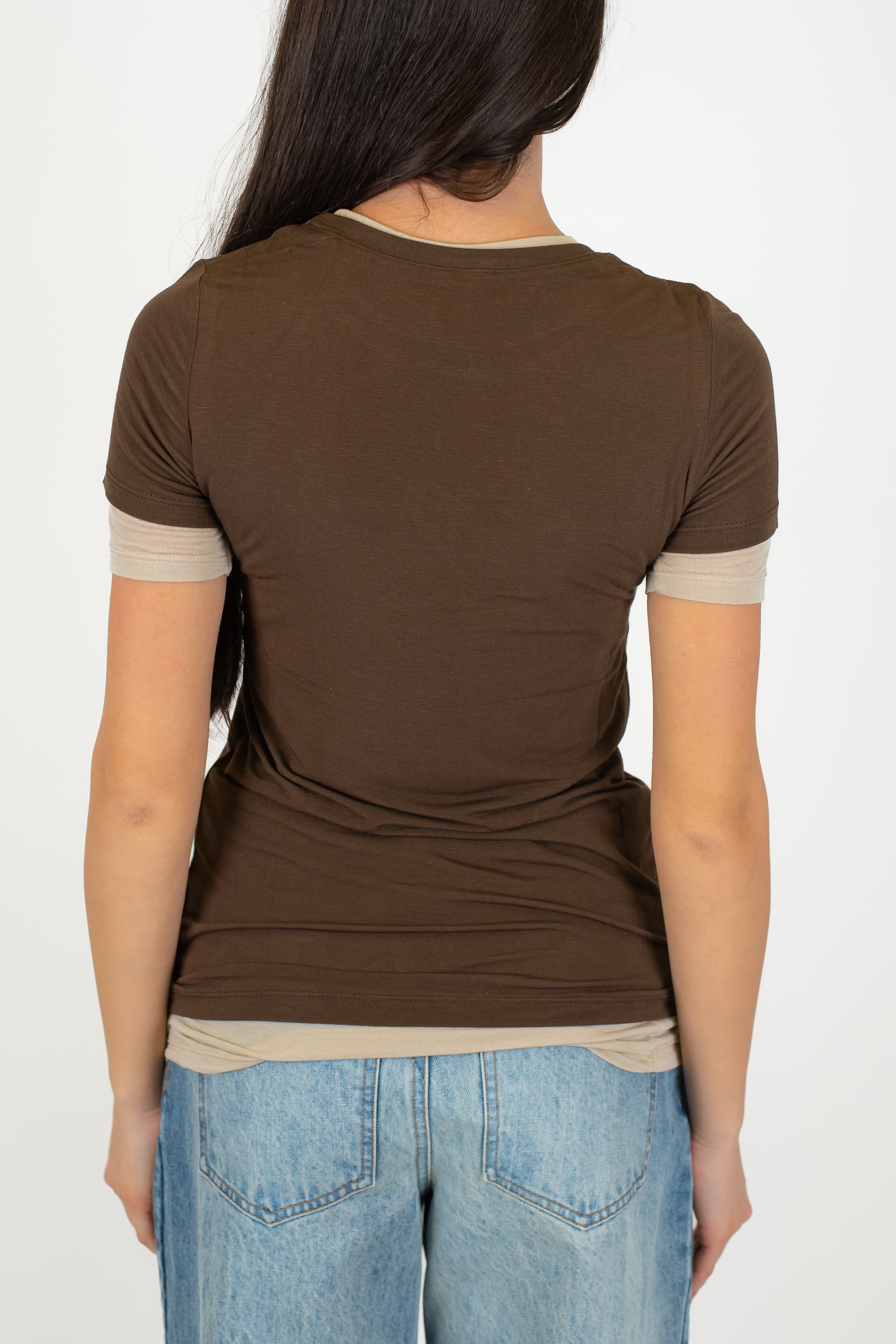 Haveone - T-shirt doppio strato a contrasto in misto seta